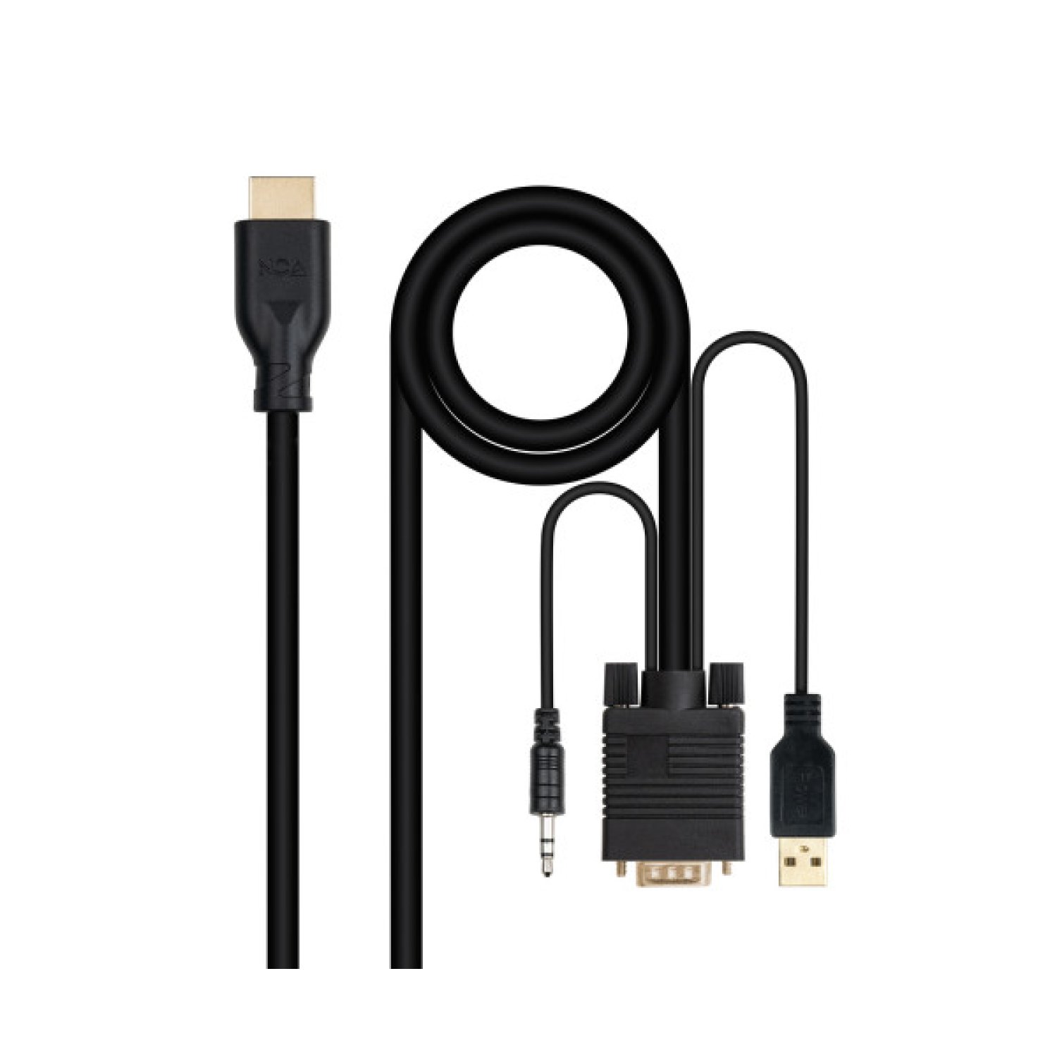 Nanocable · Cable Conversor HDMI a VGA · Jack 3.5 + USB · 1,8m · Negro