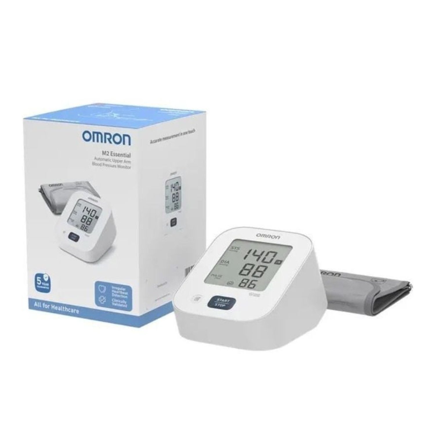 Omron M2 Essential · Tensiómetro de Brazo · Automático · Memoria 60 Lecturas