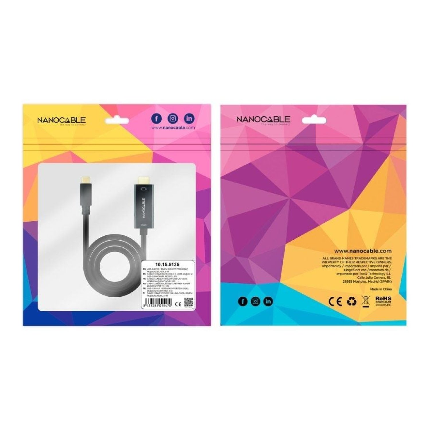 Nanocable · Cable USB Tipo-C a HDMI · 5m · Negro