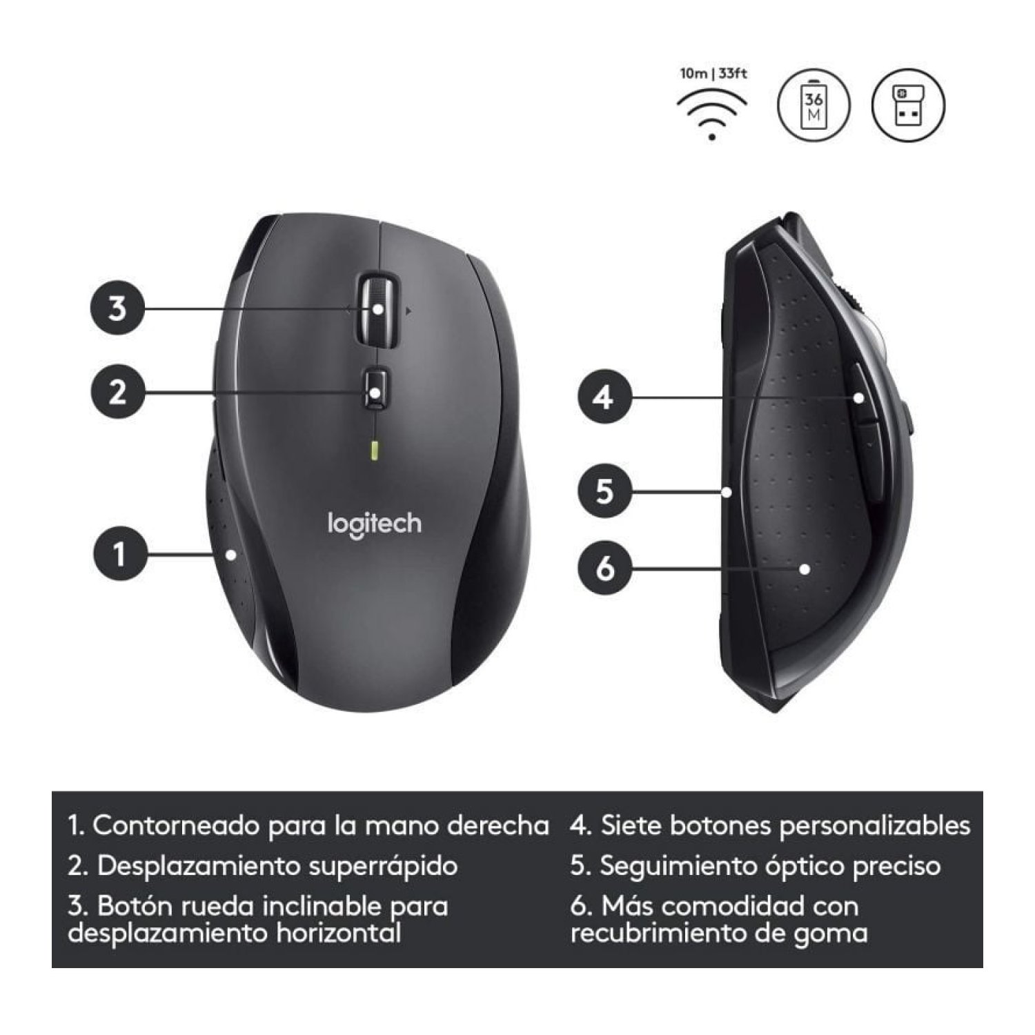 Logitech Marathon M705 · Ratón Inalámbrico · Hasta 1000 DPI