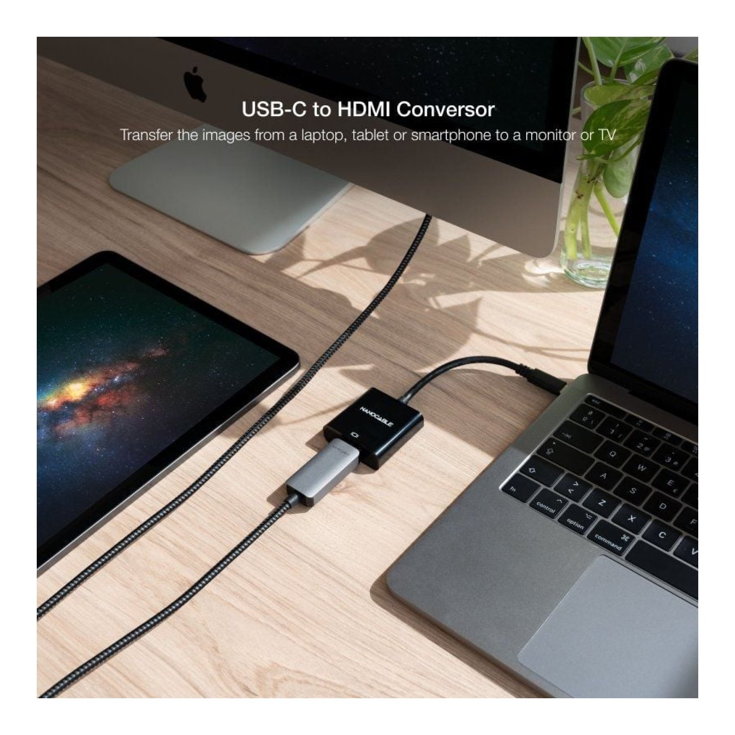 Nanocable · Conversor USB-C a HDMI · 15cm · Negro