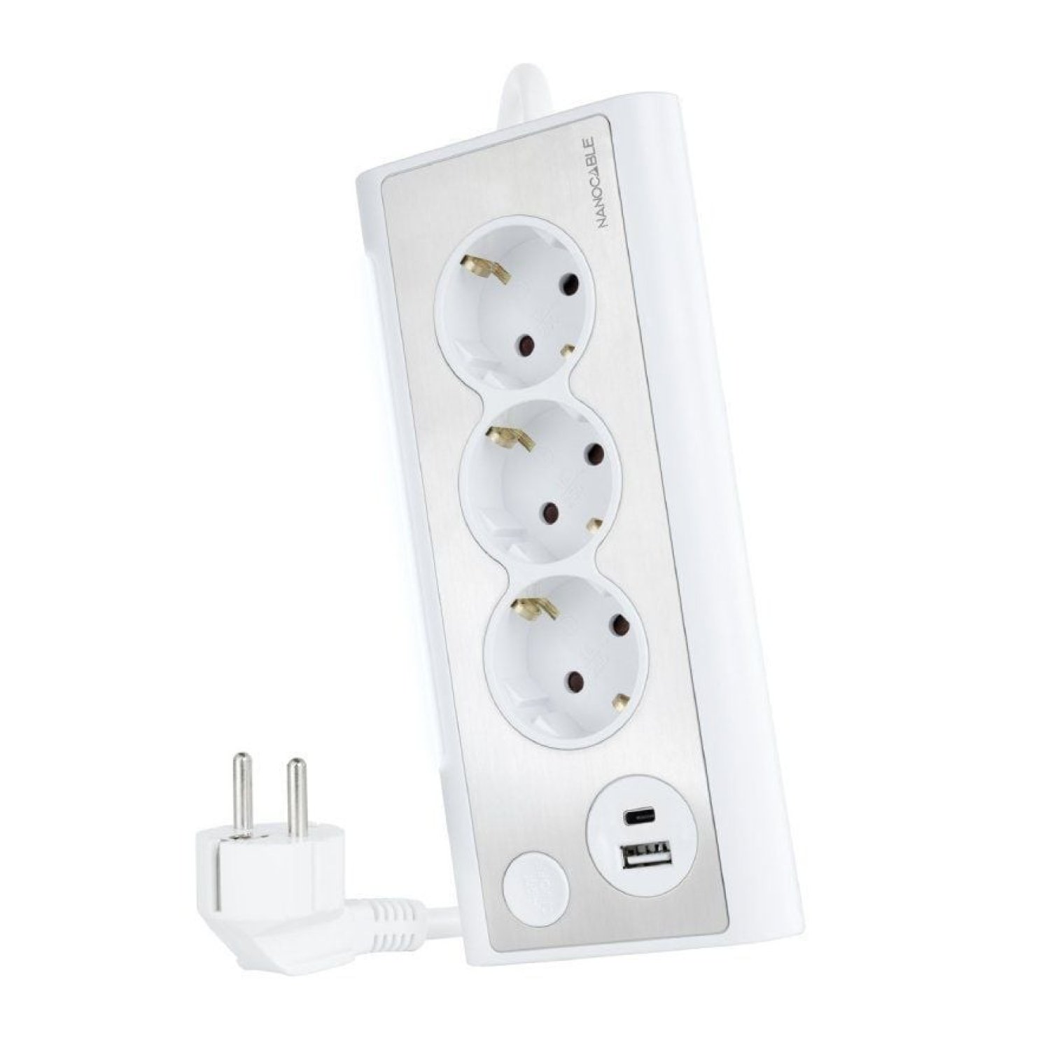 Nanocable · Regleta Múltiple · 3 Tomas + USB + USB-C · Cable 1,5m · Blanca