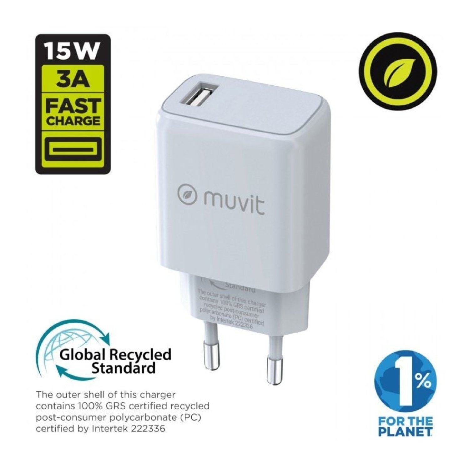 Muvit for Change · Cargador Pared USB · 15W