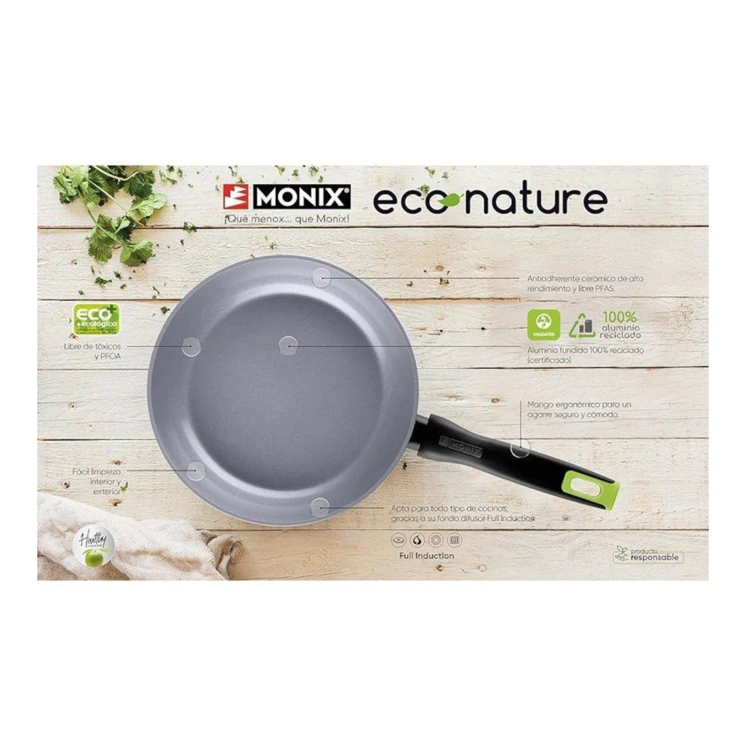 Monix Eco Nature · Sartén · Ø 22 cm · Aluminio forjado · Apta Inducción