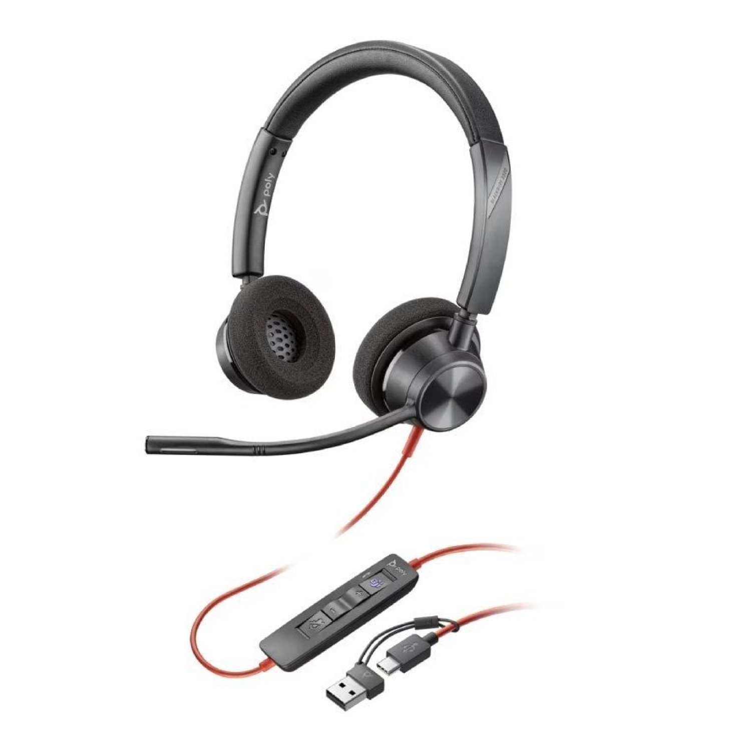 Poly Blackwire 3320 · Auriculares USB-C · Microsoft Teams · Micrófono · Negro
