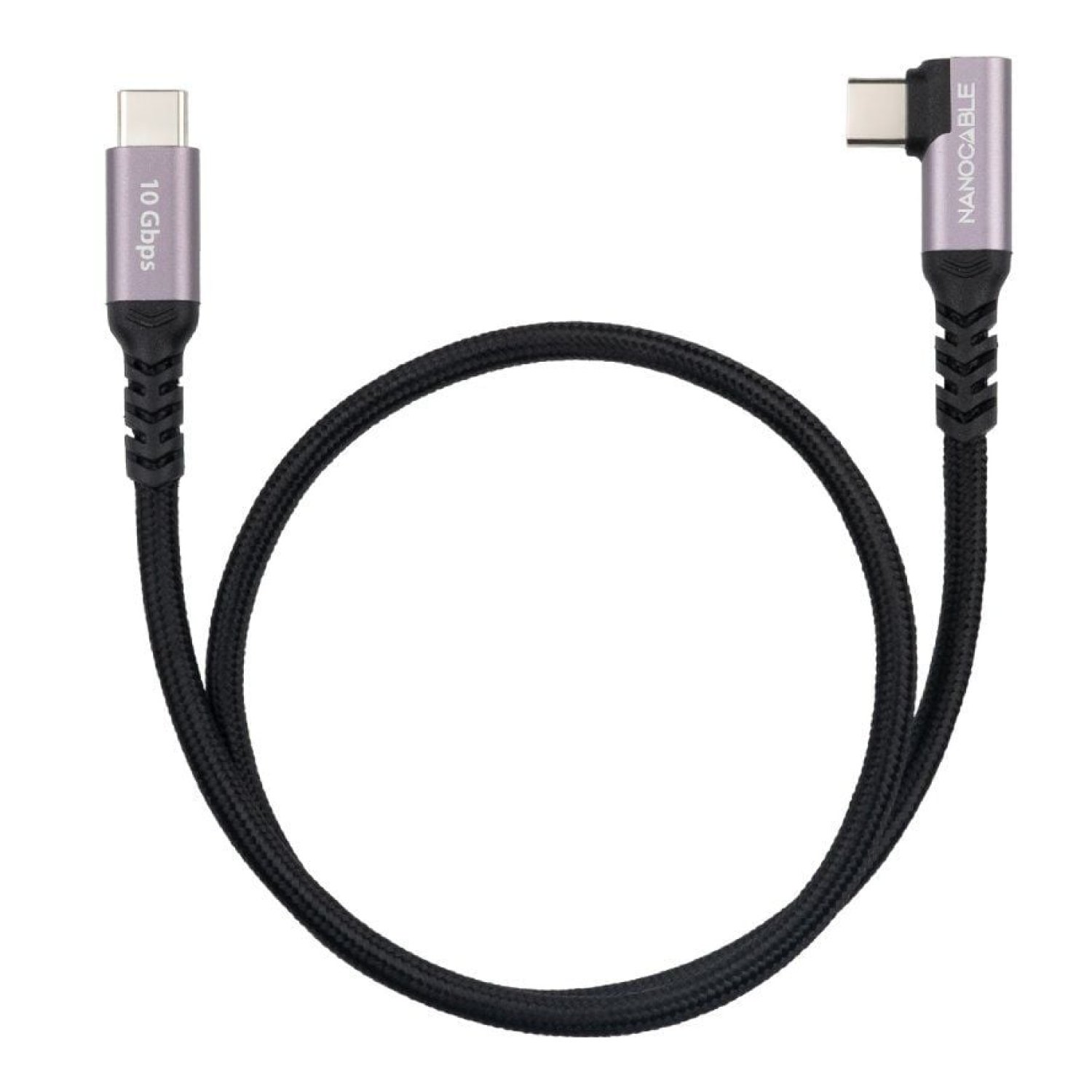 Nanocable · Cable USB 3.2 Tipo-C Acodado · 100W · 10Gbps · 50cm · Negro