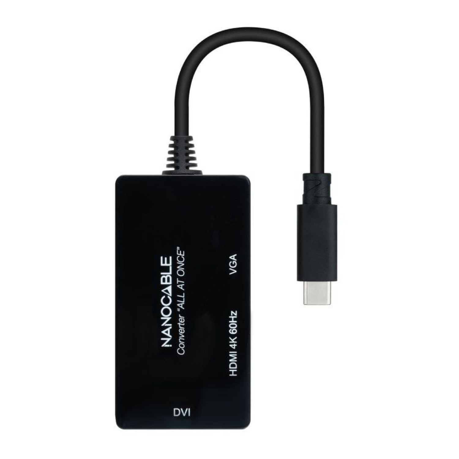 Nanocable · Conversor USB-C · HDMI + DVI-I + VGA · 20cm · Negro