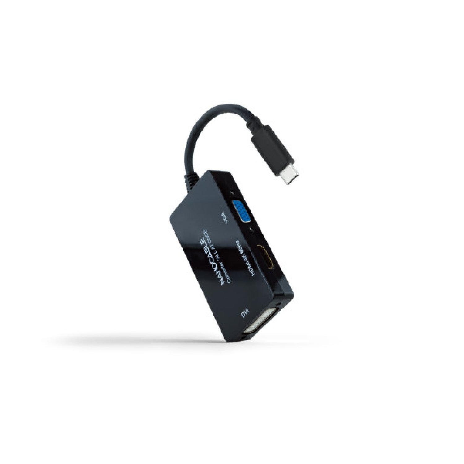 Nanocable · Conversor USB-C · HDMI + DVI-I + VGA · 20cm · Negro