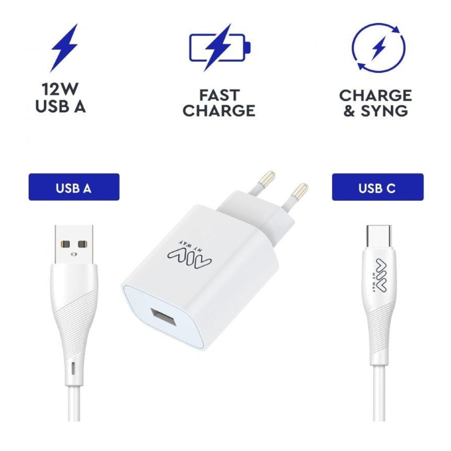 Myway · Cargador de Pared · 15W · 1 USB-C · Cable incluido