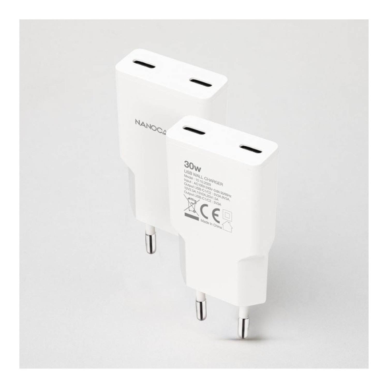 Nanocable · Cargador Pared 30W · 2x USB Tipo-C · Blanco