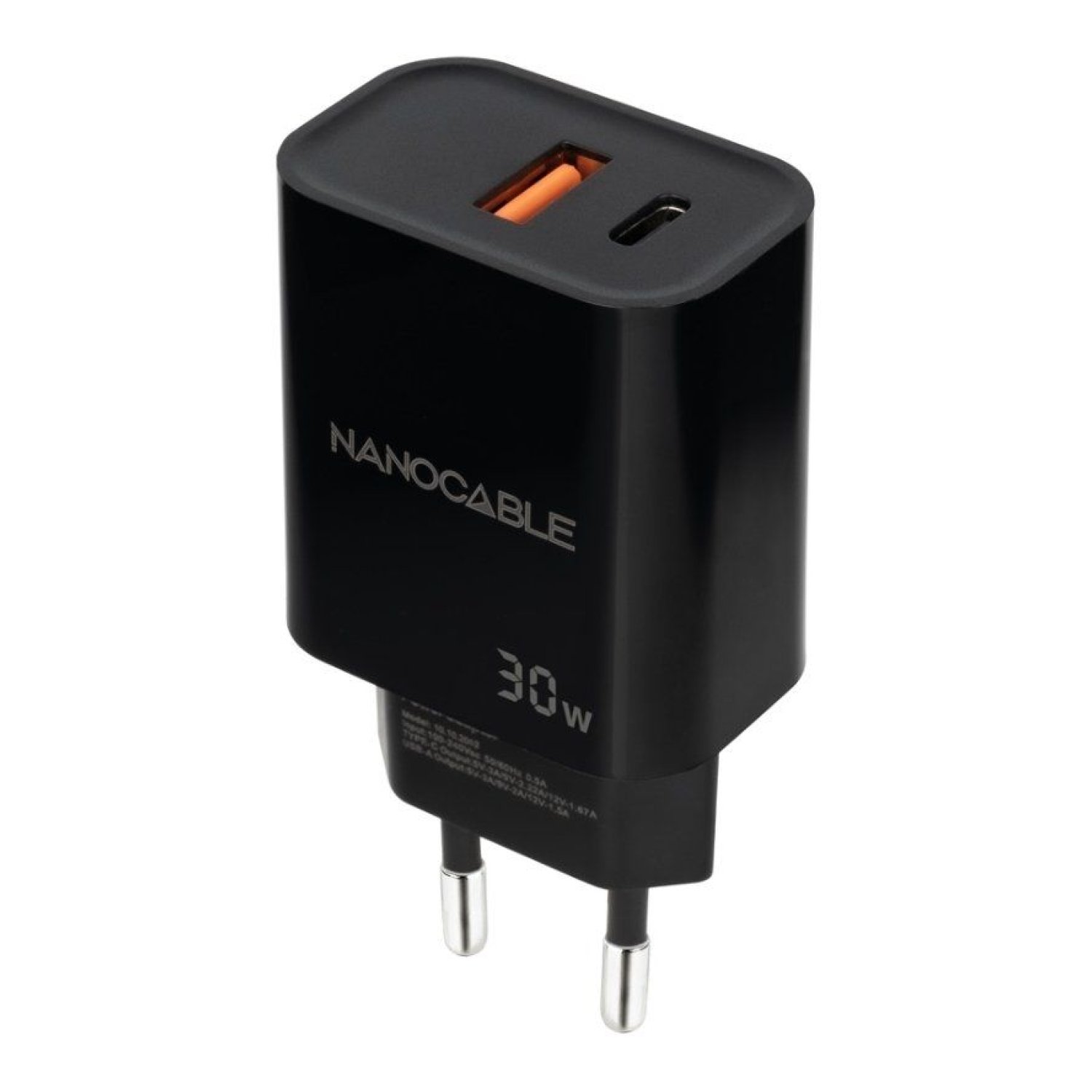 Nanocable · Cargador Pared 30W · 1xUSB + 1xUSB-C · Negro