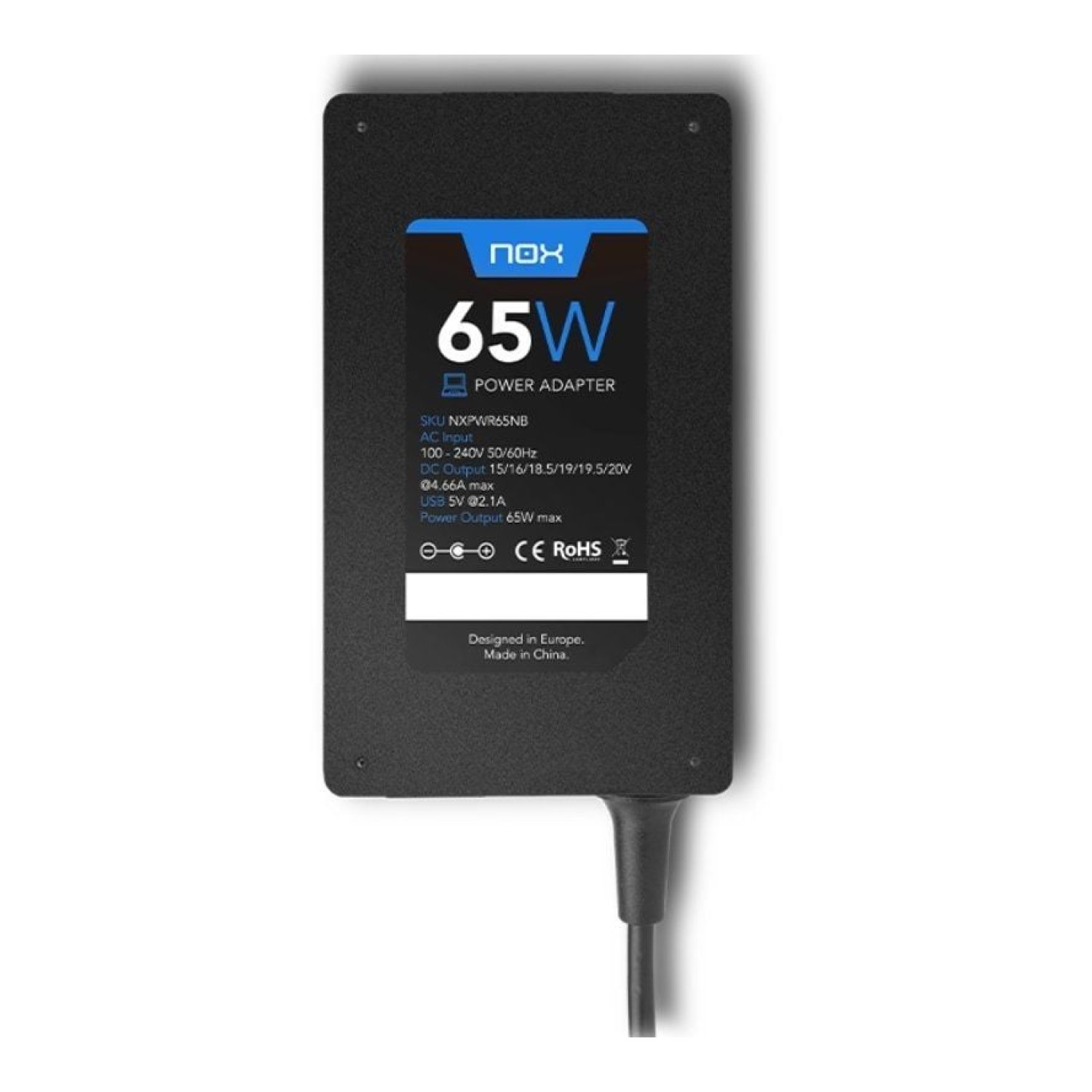 Nox Cargador Portátil · 65W · 10 Conectores · USB · Automático · 15-20V