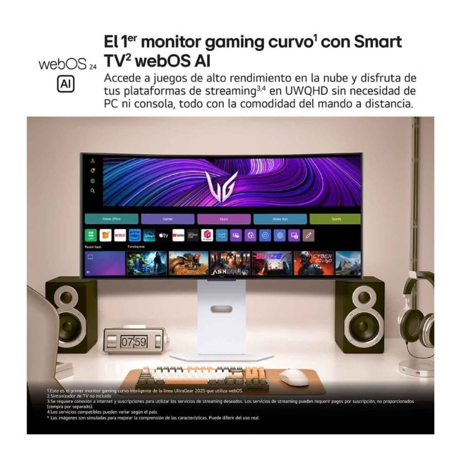 LG UltraGear 34GX90SA-W · Monitor Gaming 34" Curvo · OLED 240Hz · 0,03ms · WQHD · Regulable en altura