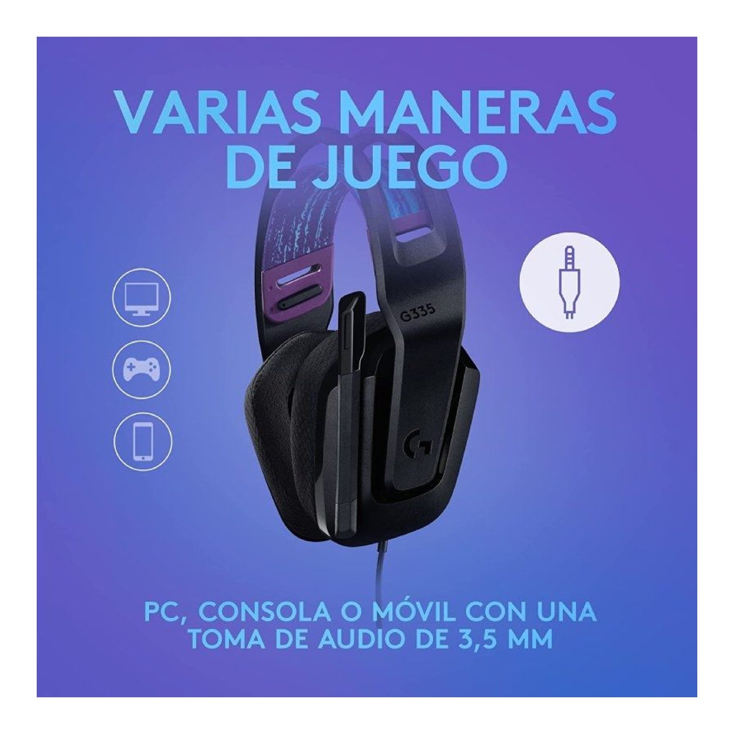 Logitech G335 · Auriculares Gaming · Jack 3.5mm · Micrófono · Negros