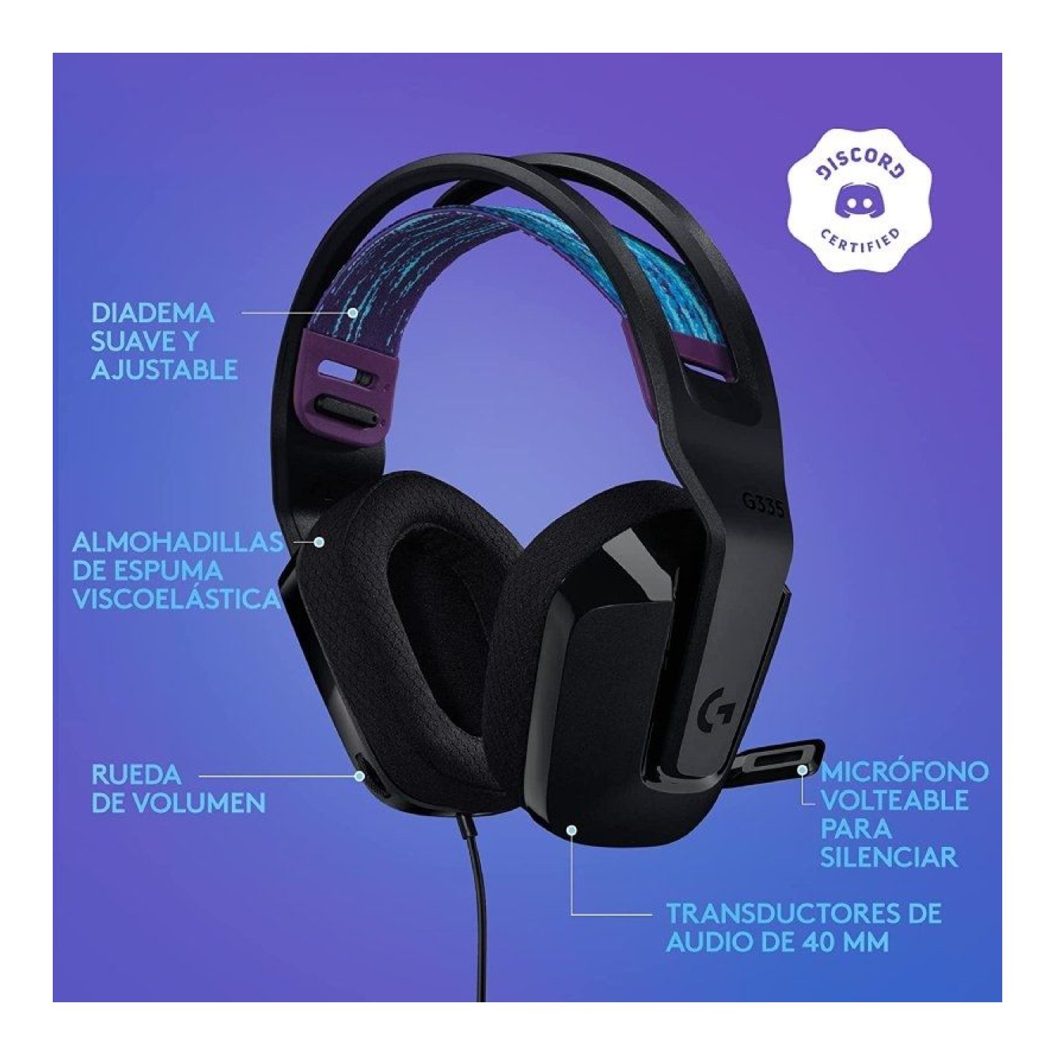 Logitech G335 · Auriculares Gaming · Jack 3.5mm · Micrófono · Negros