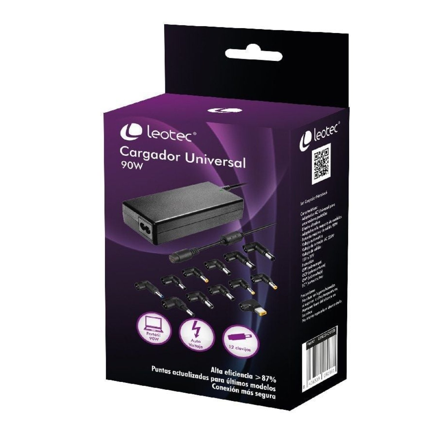Leotec Cargador Portátil · 90W · 12 Conectores · Automático · 15-20V