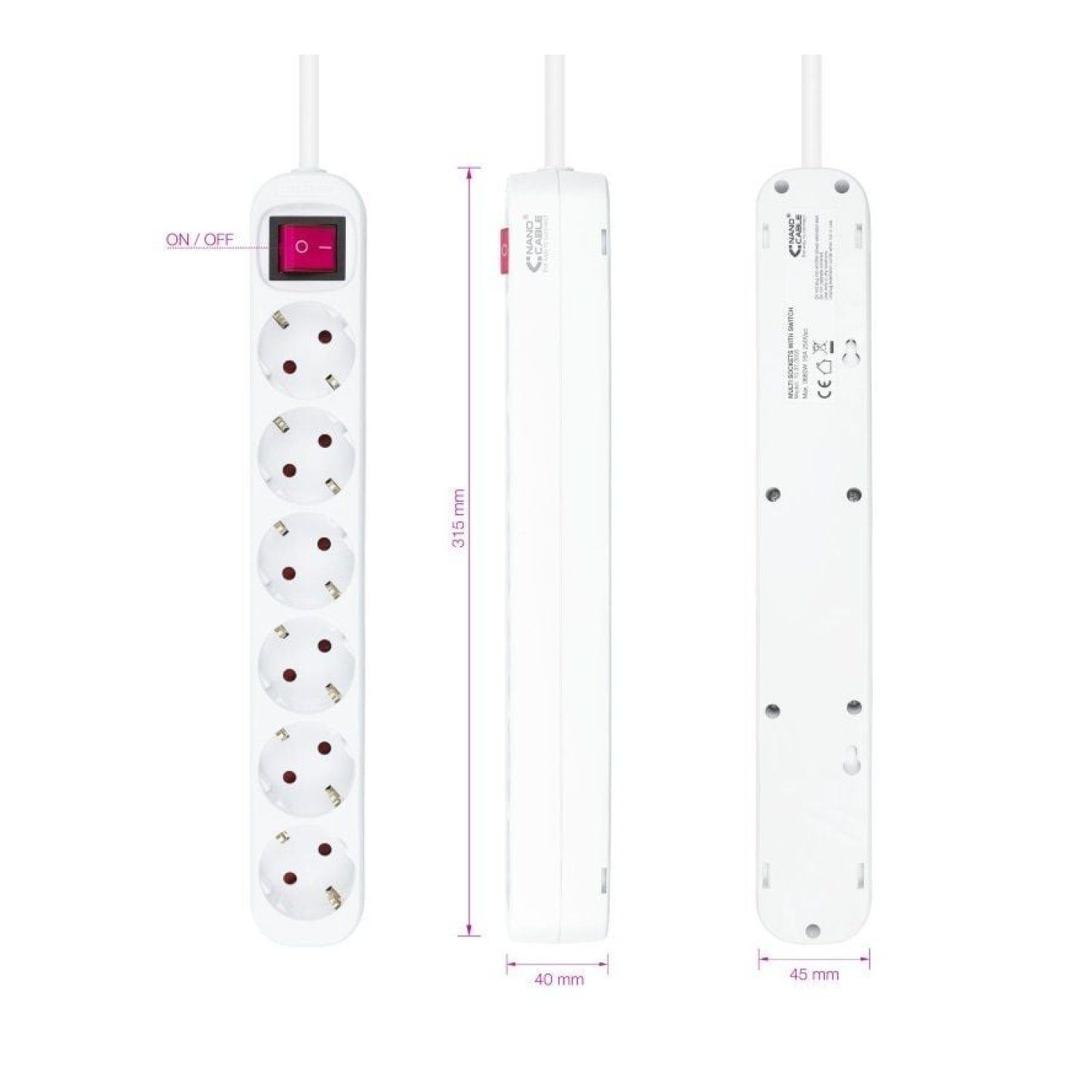 Nanocable · Regleta 6 Tomas · Cable 1,4m · Blanca
