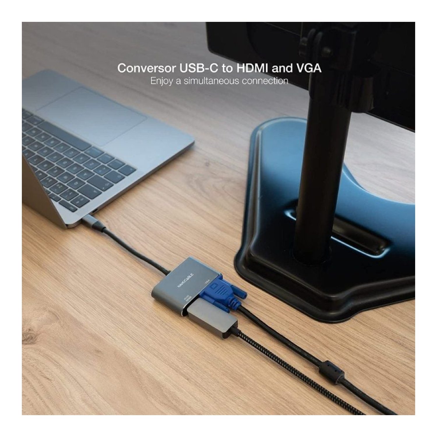 Nanocable · Conversor USB-C a HDMI/VGA · 15cm · Gris