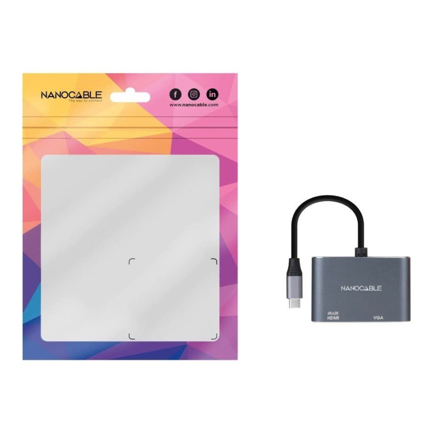Nanocable · Conversor USB-C a HDMI/VGA · 15cm · Gris