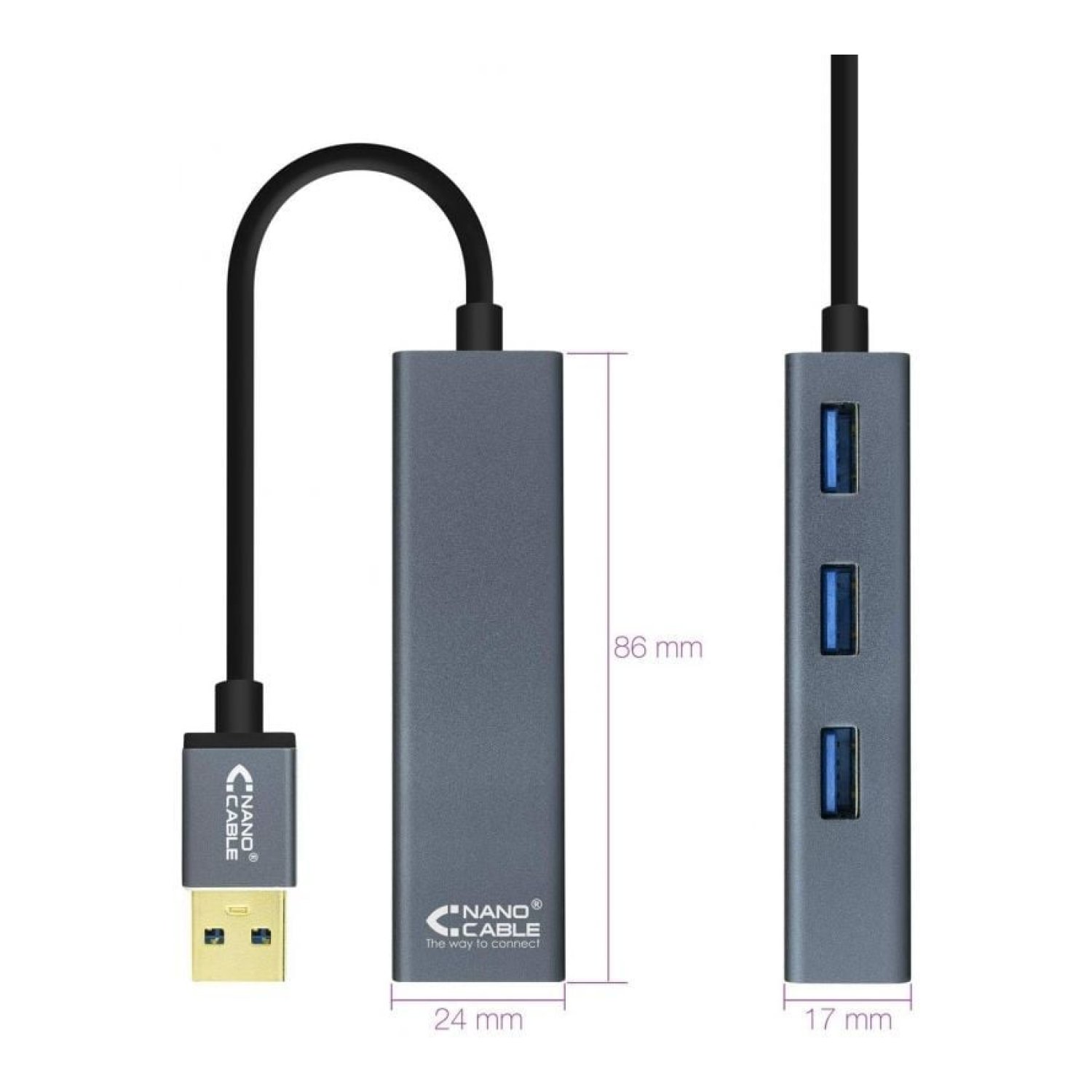 Nanocable Hub USB 3.0 · 4 Puertos USB · Gris