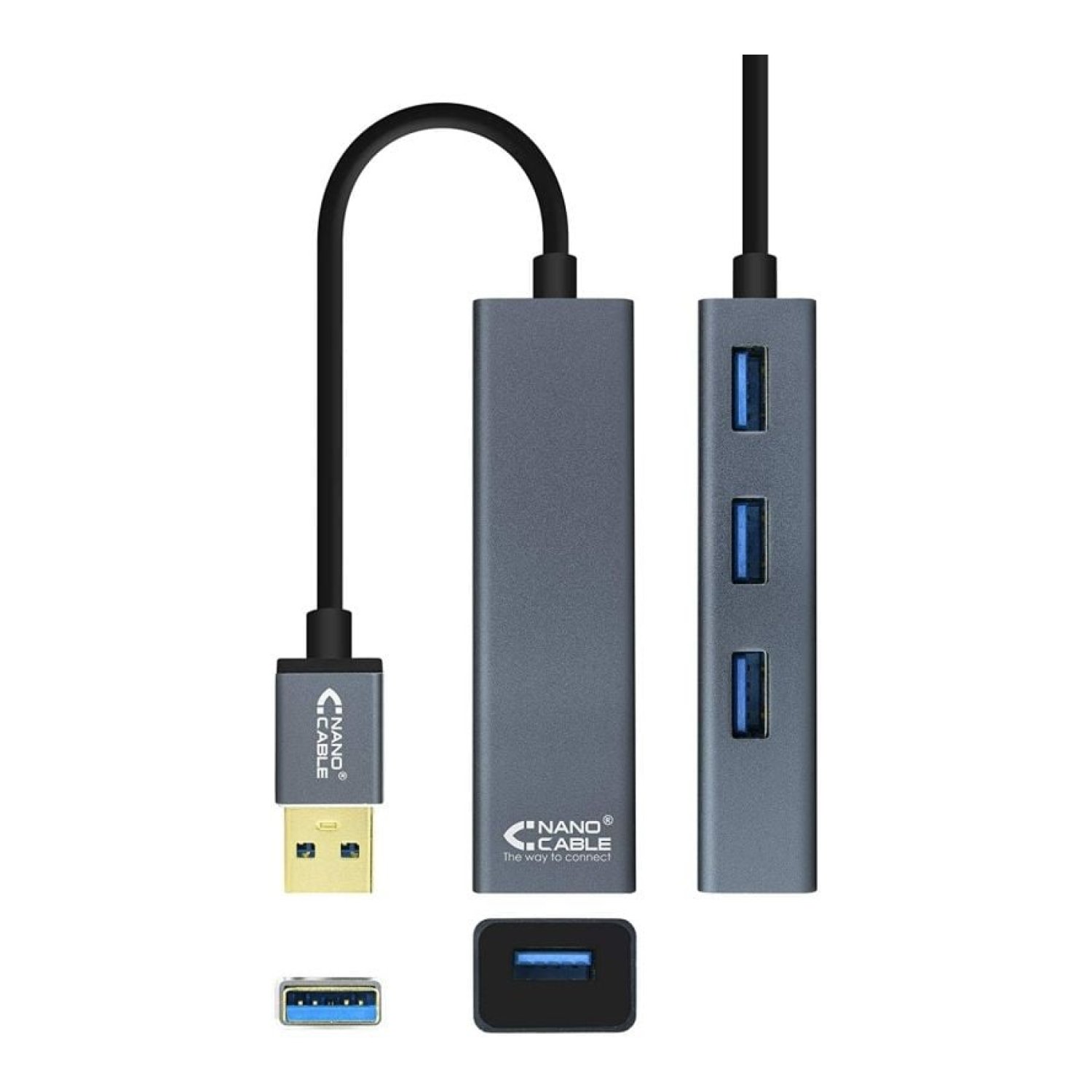 Nanocable Hub USB 3.0 · 4 Puertos USB · Gris