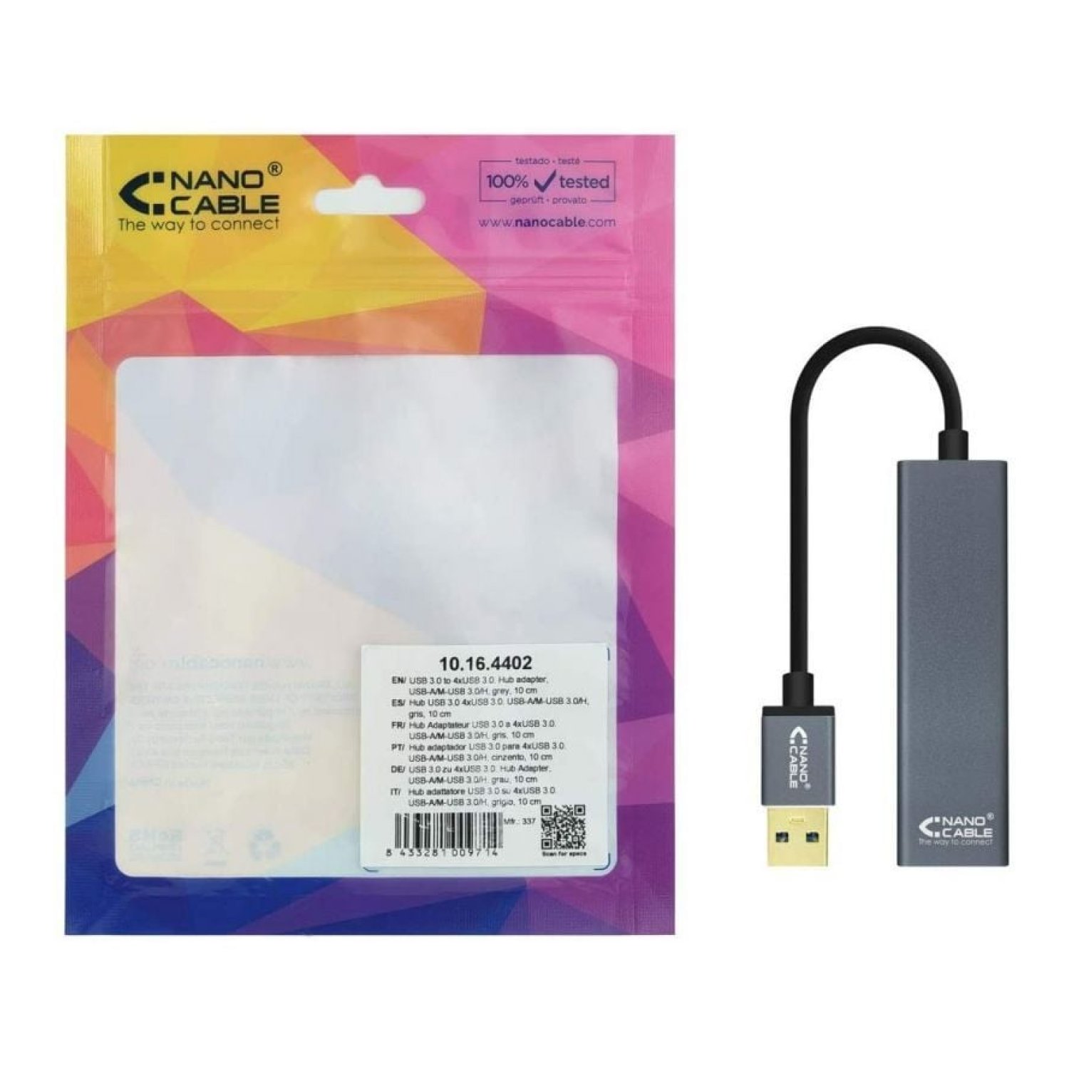 Nanocable Hub USB 3.0 · 4 Puertos USB · Gris