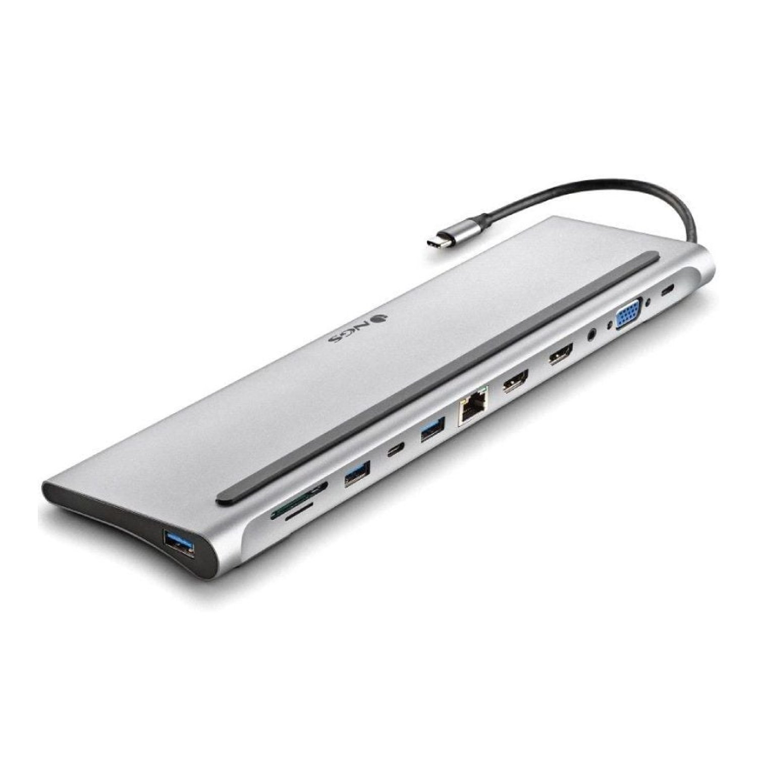 NGS WonderDock12 · Docking USB-C · 3xUSB · 2xHDMI 4K · RJ45 · Lector de Tarjetas · Gris