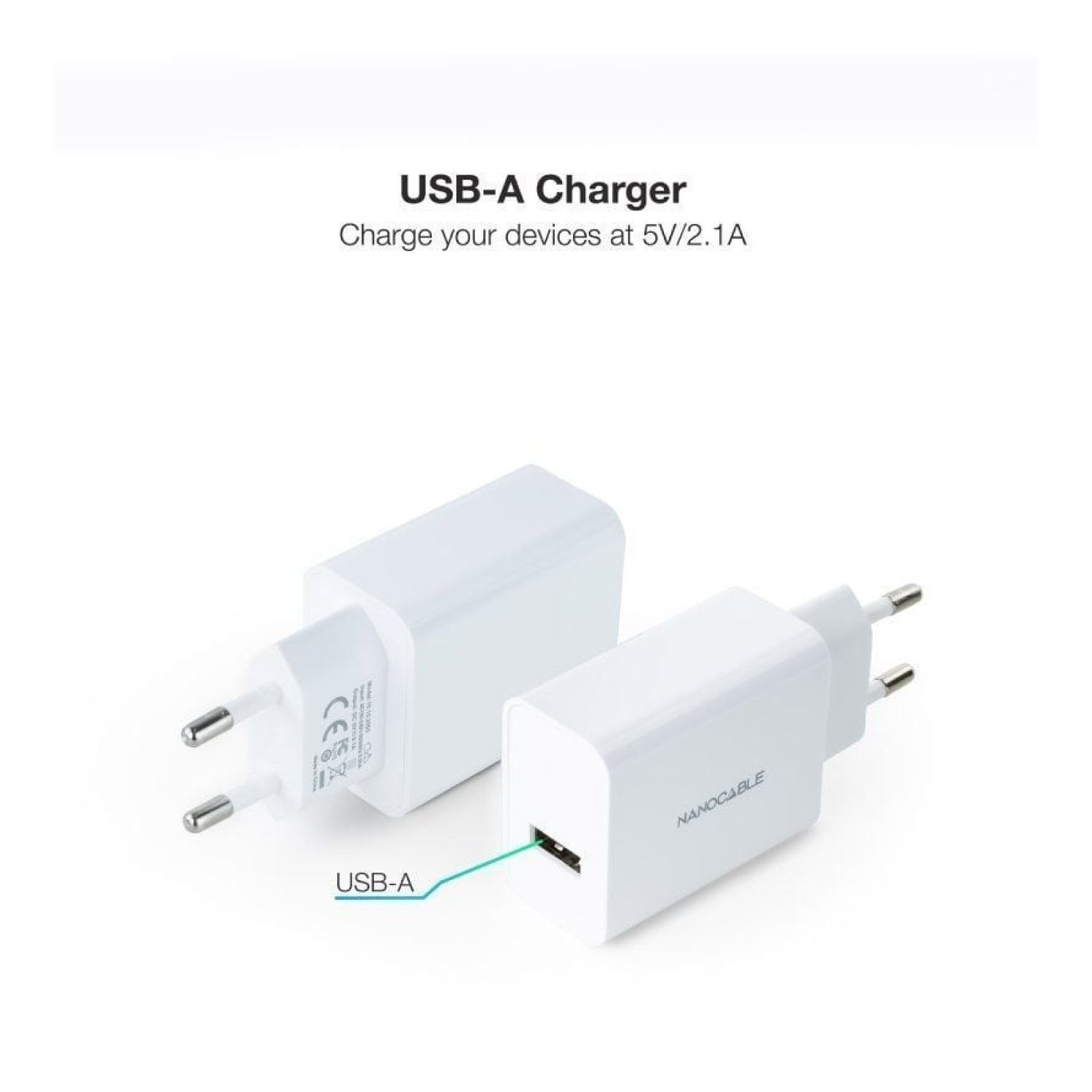 Nanocable Cargador de Pared · 1x USB · 10W · Blanco