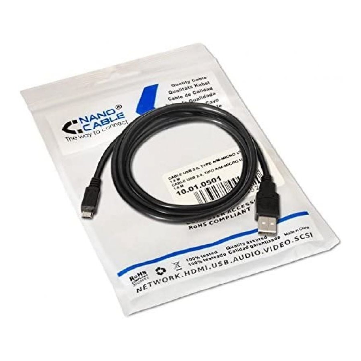 Nanocable · Cable USB 2.0 · USB-Macho a Micro USB · 1,8m · Negro