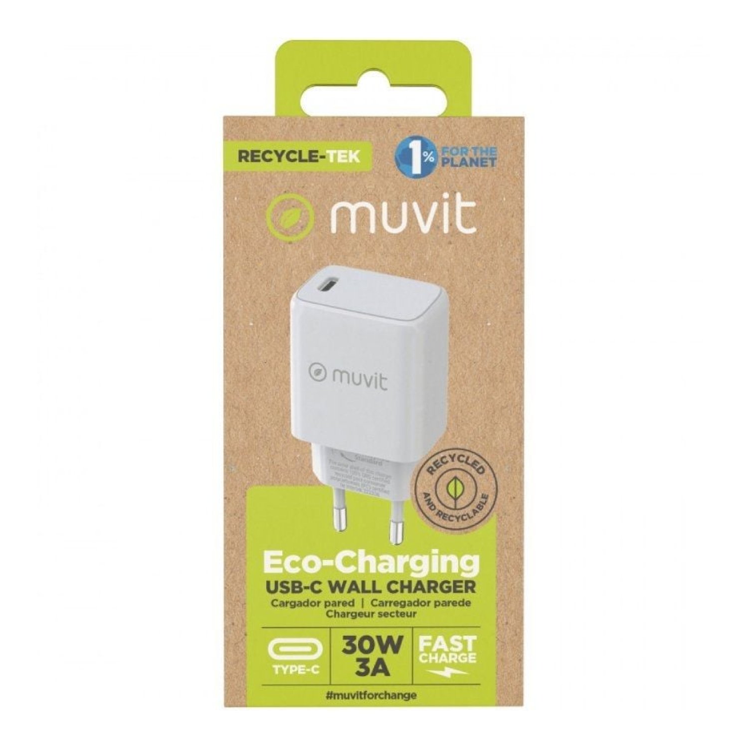 Muvit For Change · Cargador de Pared · 1 USB-C · 30W