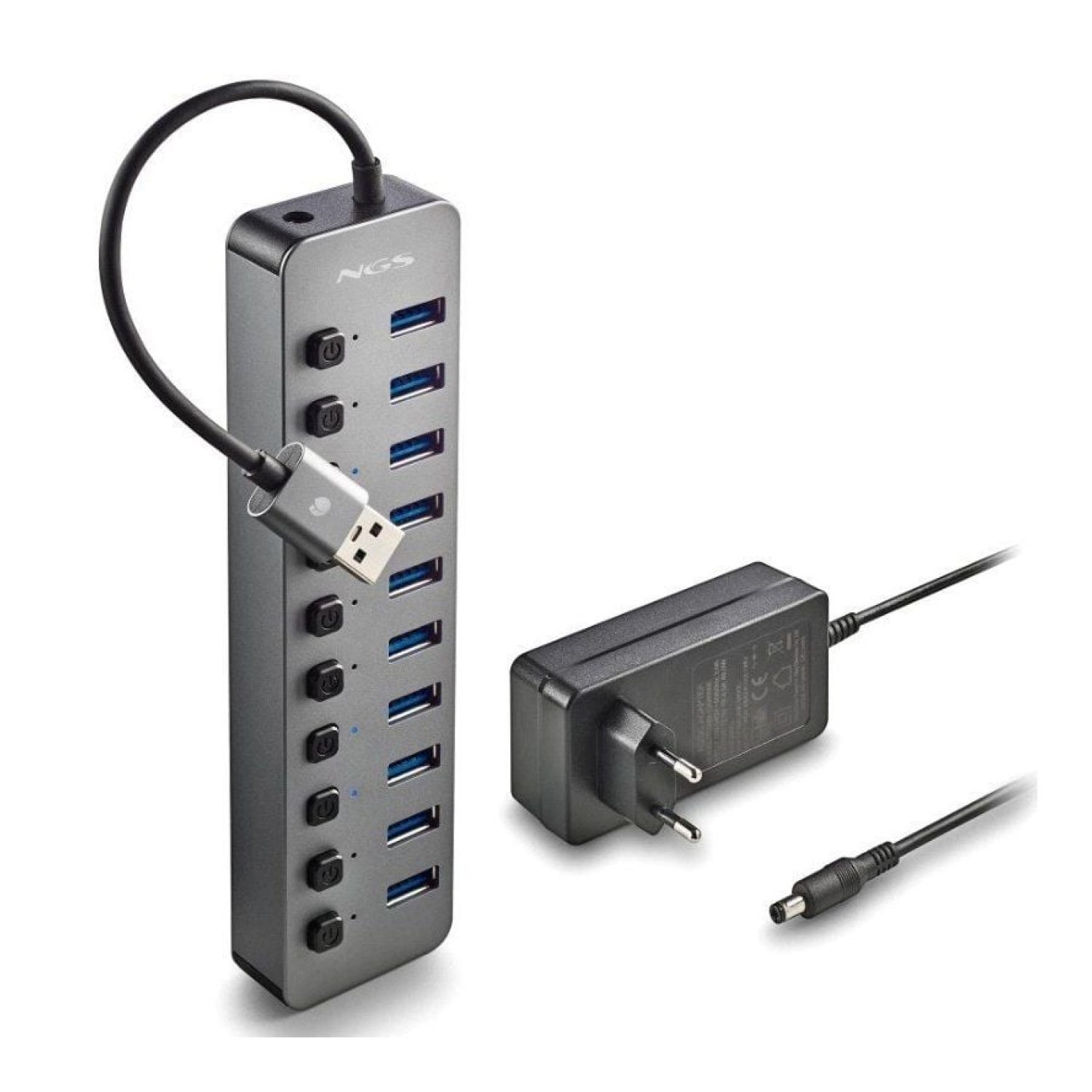 NGS iHub10 · Hub USB 3.0 · 10 Puertos · Gris