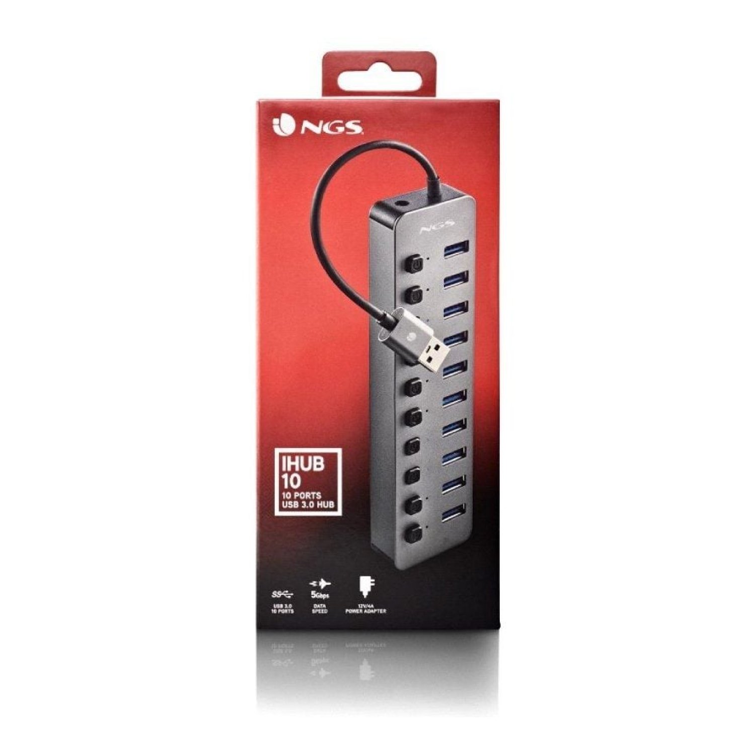 NGS iHub10 · Hub USB 3.0 · 10 Puertos · Gris