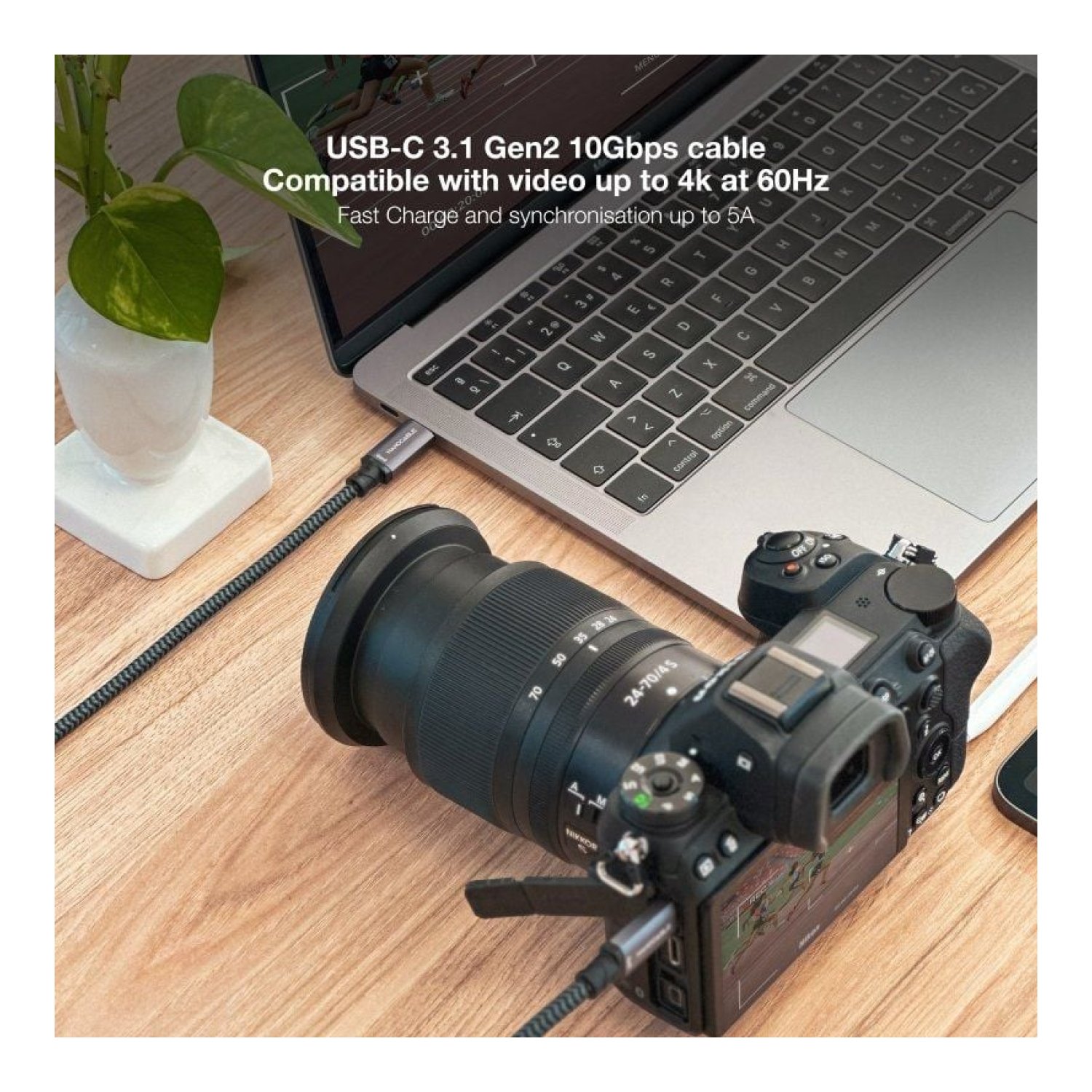 Nanocable · Cable USB 3.1 Tipo-C · 100W · 10Gbps · 1,5m · Gris y Negro