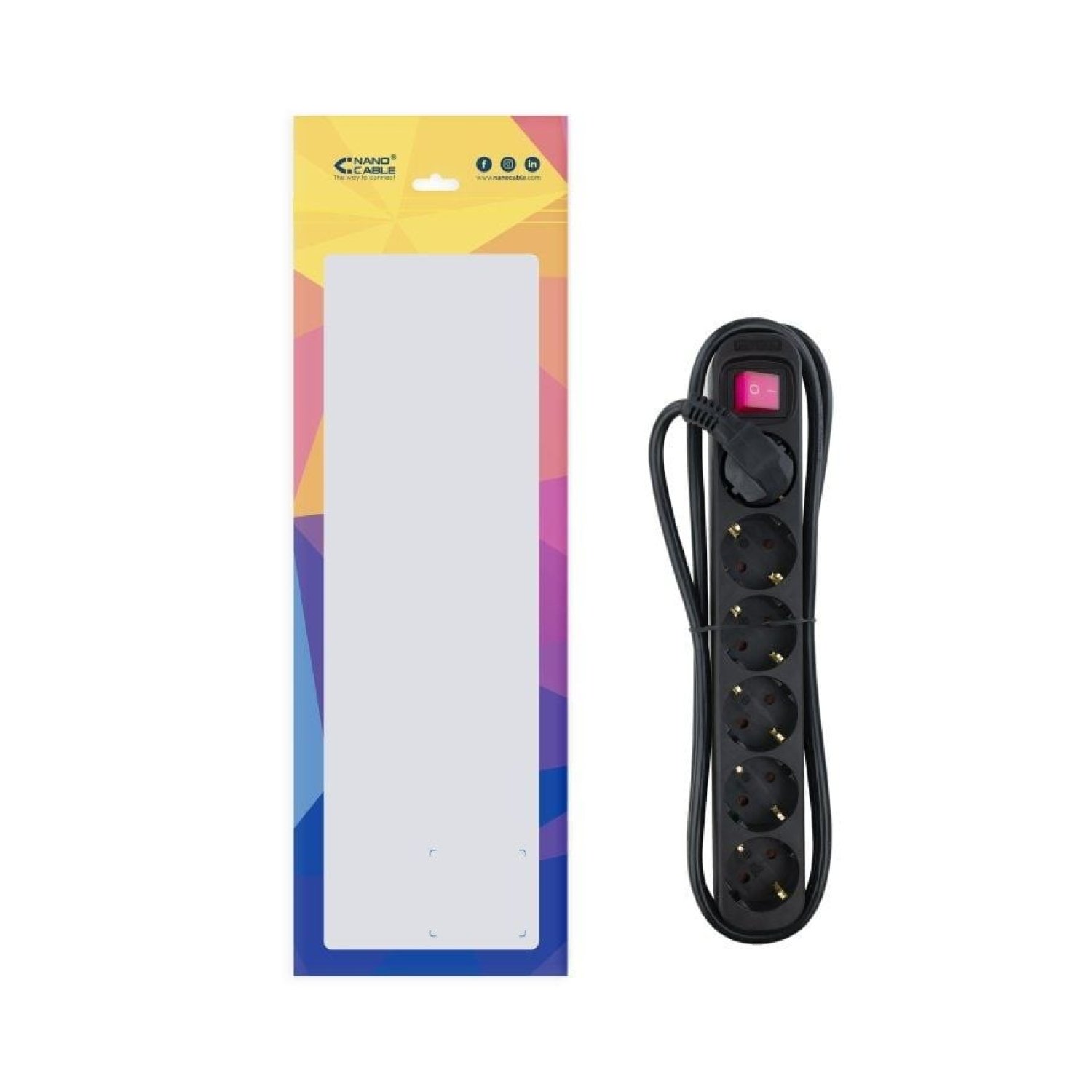 Nanocable · Regleta 6 Tomas · Cable 1,4m · Interruptor · Negro