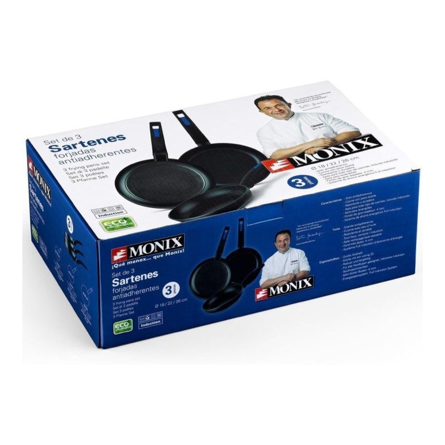 Monix Pack 3 Sartenes · Aluminio forjado · Ø18/22/26 cm