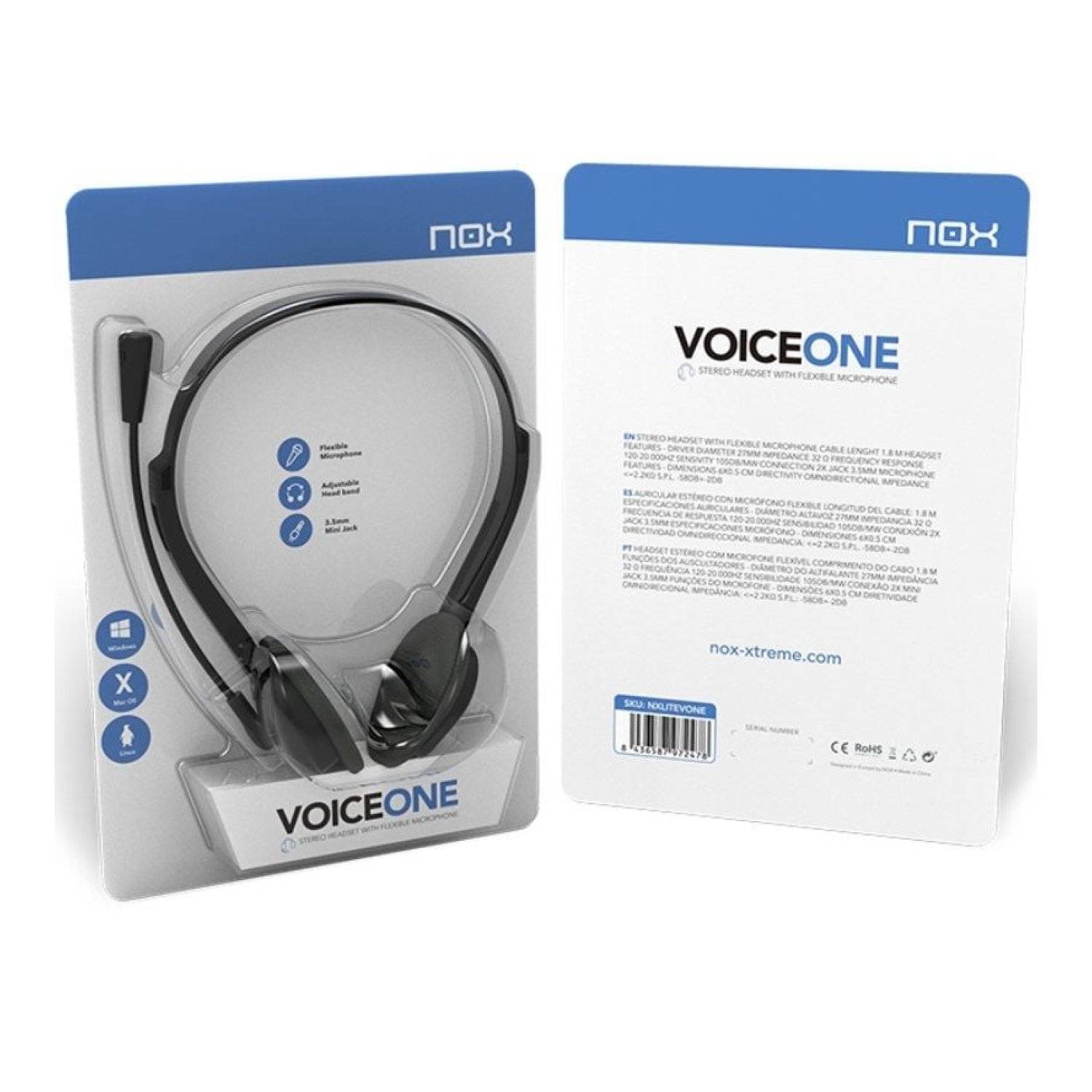 Nox Voice One · Auriculares con Micrófono · Jack 3.5 · Negros