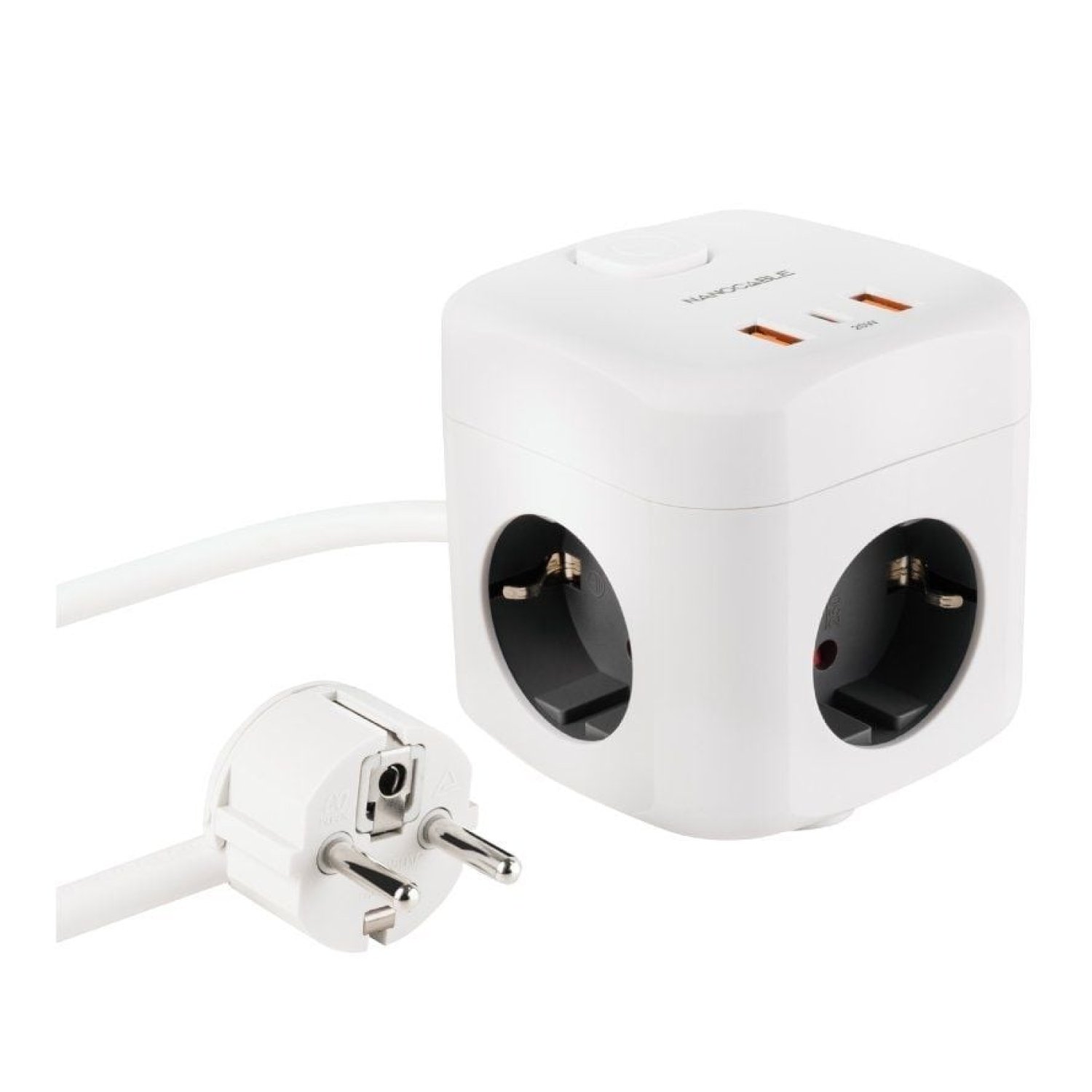 Nanocable · Regleta 3 Tomas + 2 USB + USB-C · Cable 1,4m · Blanca