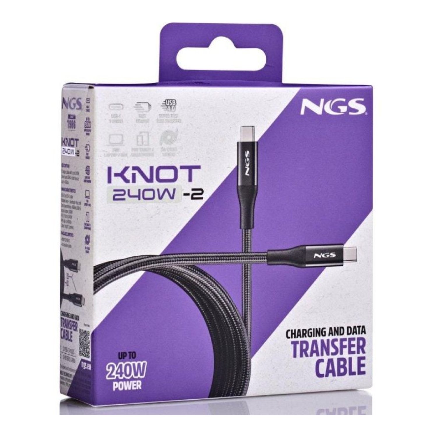 NGS Knot · Cable USB 4.0 Tipo-C · 240W · 40Gbps · 2m