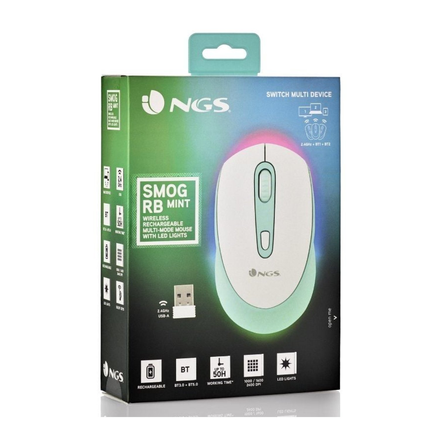 NGS Smog · Ratón Inalámbrico · 2400 DPI · Batería Recargable · Verde Menta