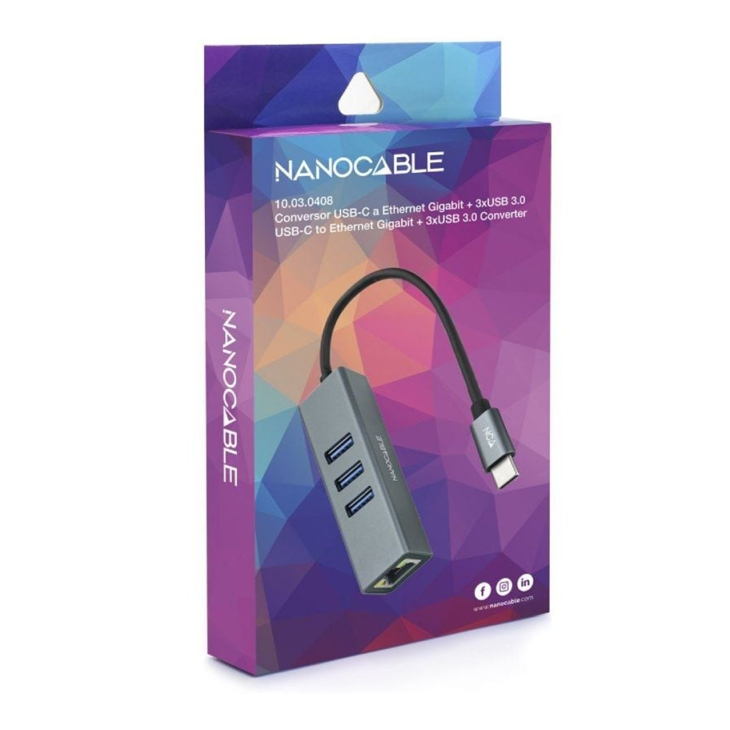 Nanocable Hub USB Tipo-C · 3xUSB · 1xRJ45 · Gris