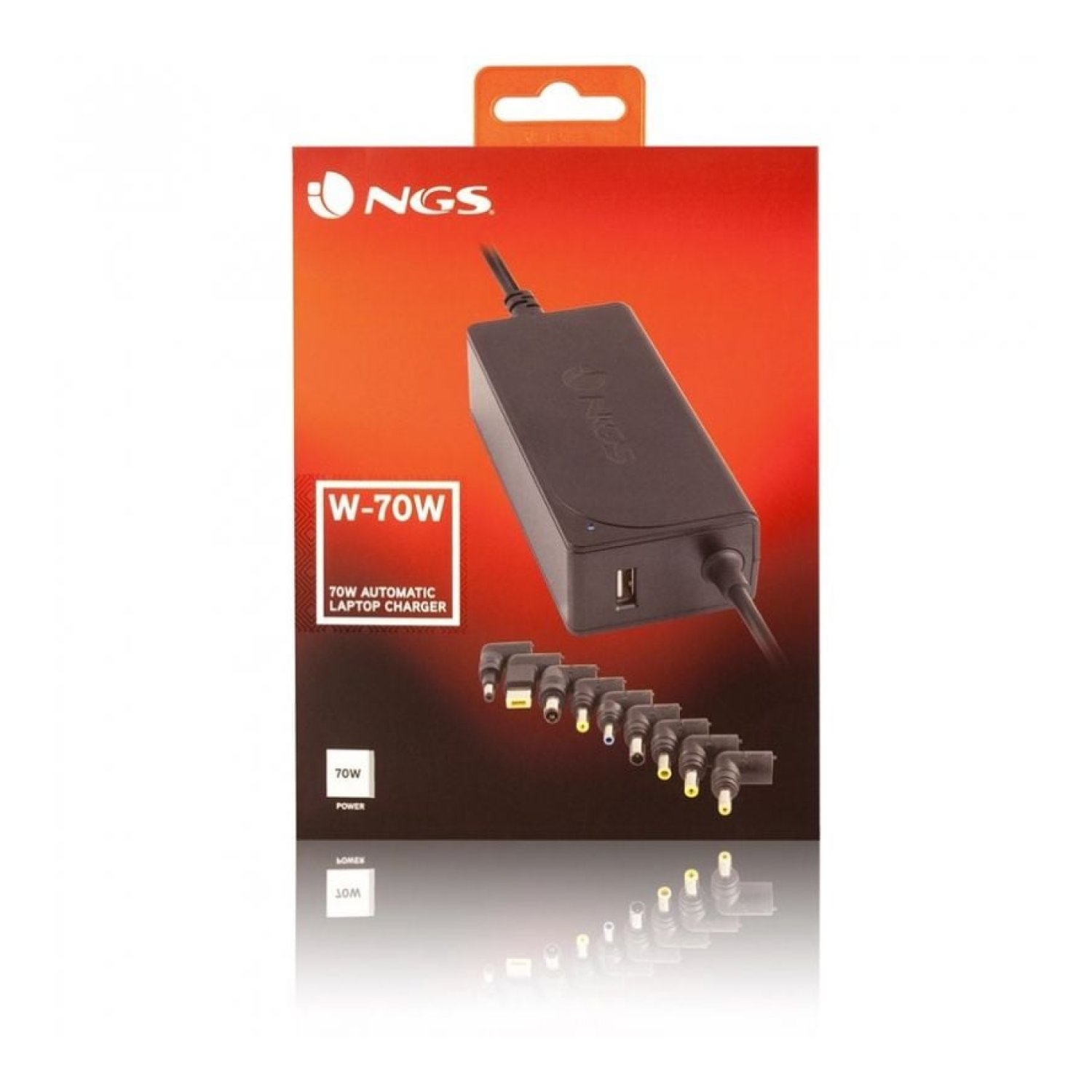 NGS Cargador Portátil · 70W · USB · Automático · 9 Conectores · 18.5-20V