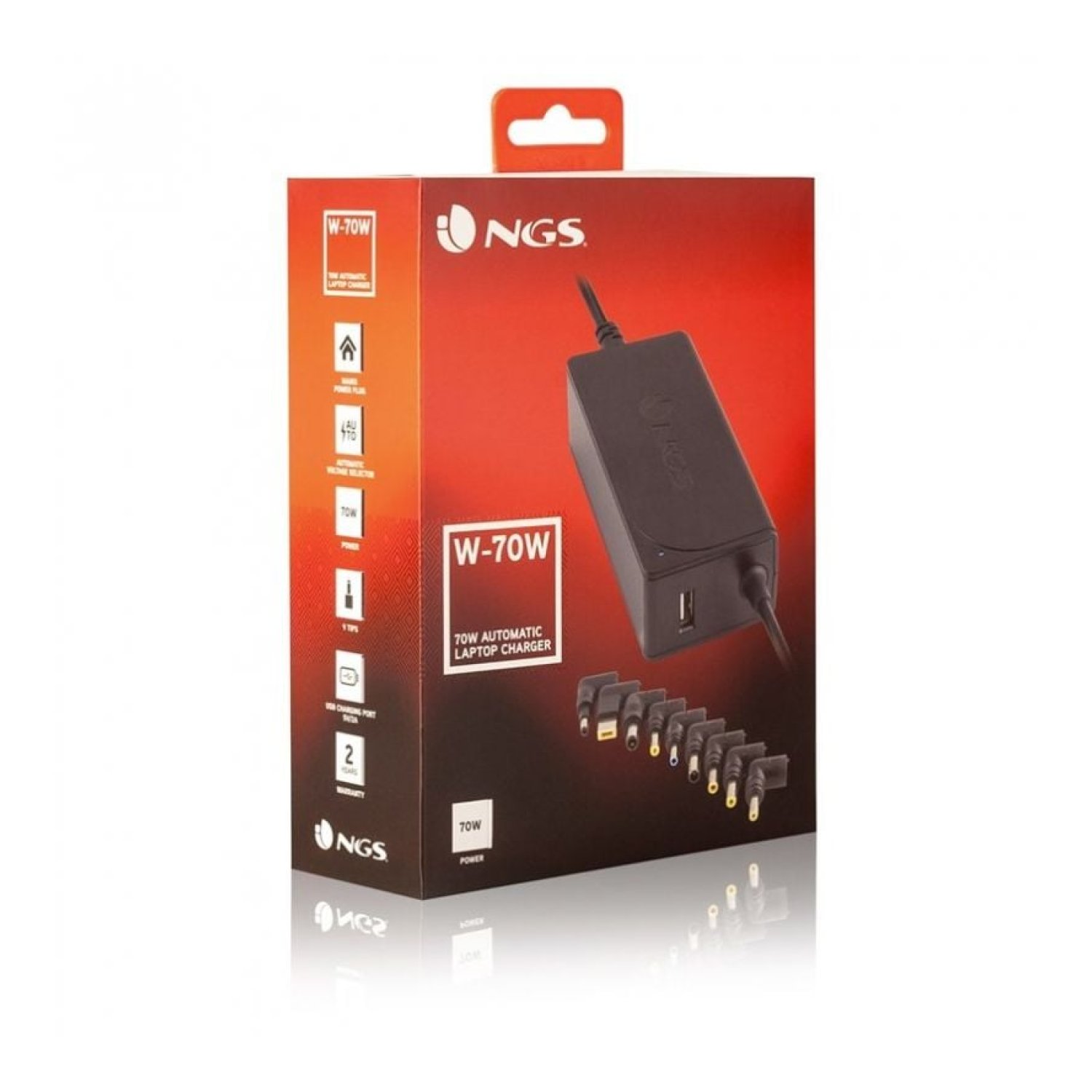 NGS Cargador Portátil · 70W · USB · Automático · 9 Conectores · 18.5-20V