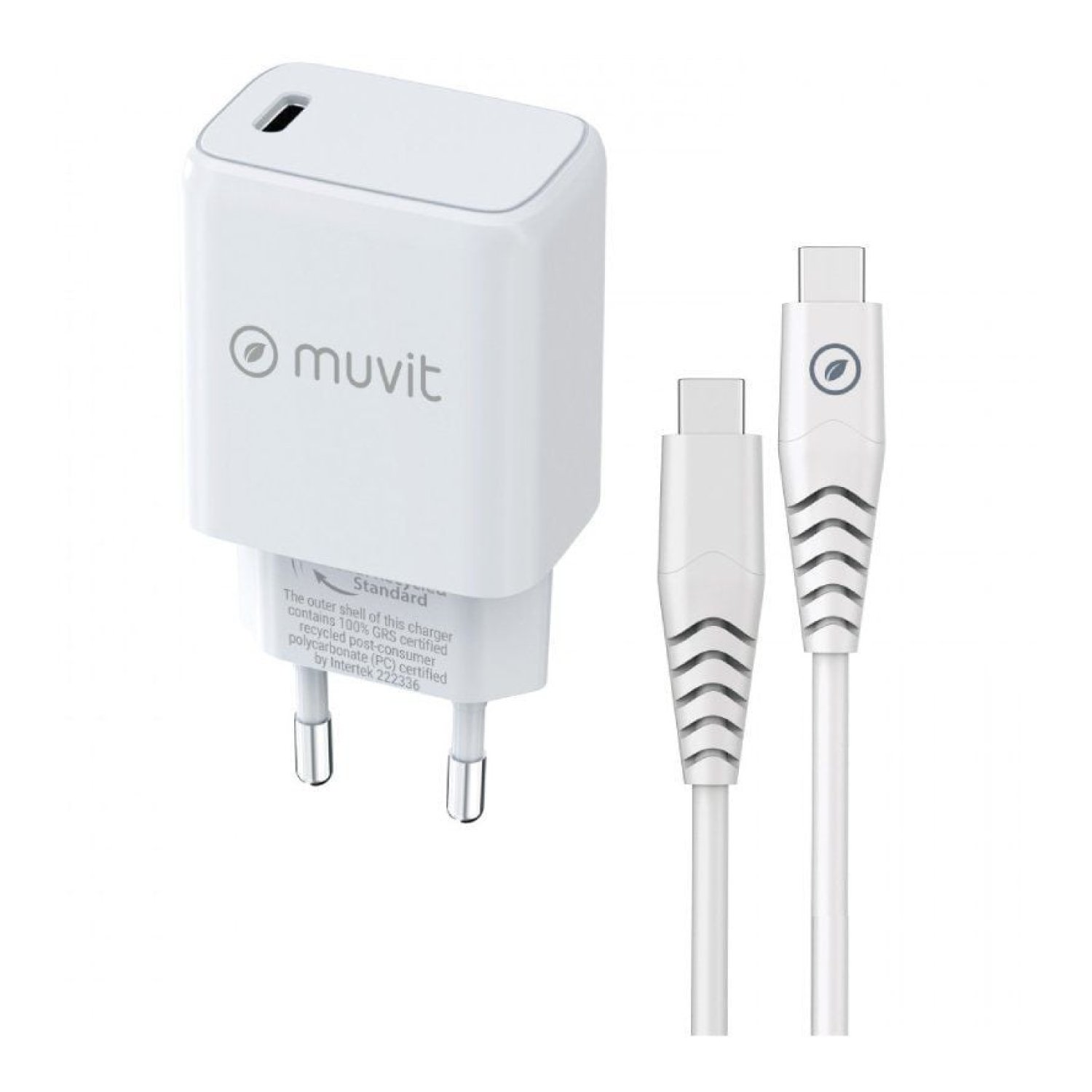 Cargador de Pared Muvit For Change MCPAK0044/ 1xUSB Tipo-C + Cable USB Tipo-C/ 20W