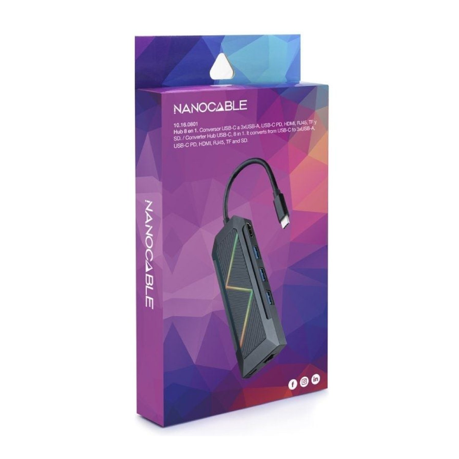 Nanocable · Docking USB Tipo-C · 3xUSB · HDMI · RJ45 · Lector SD/TF · PD