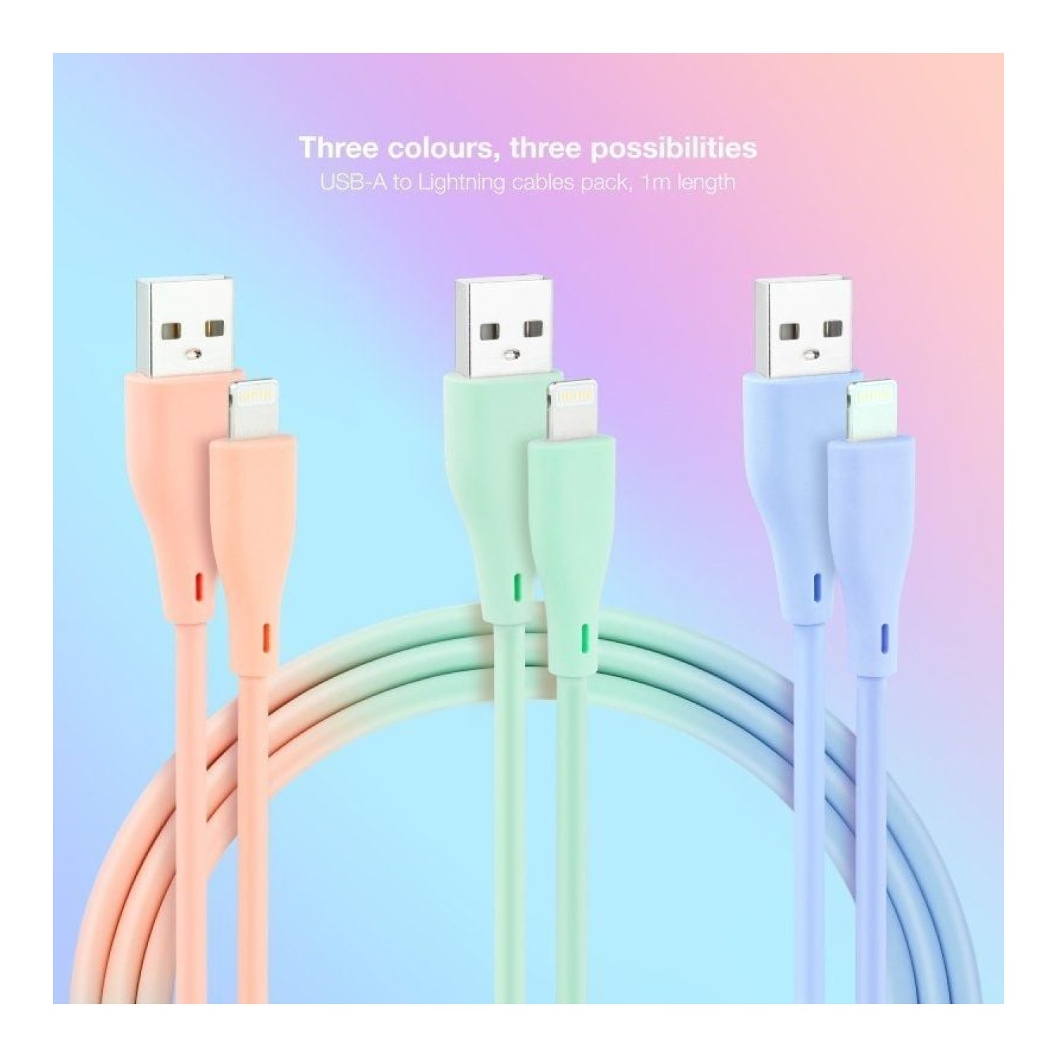 Nanocable · Cable USB 2.0 Lightning · 1m · 3 Unidades (Rosa/Azul/Verde)