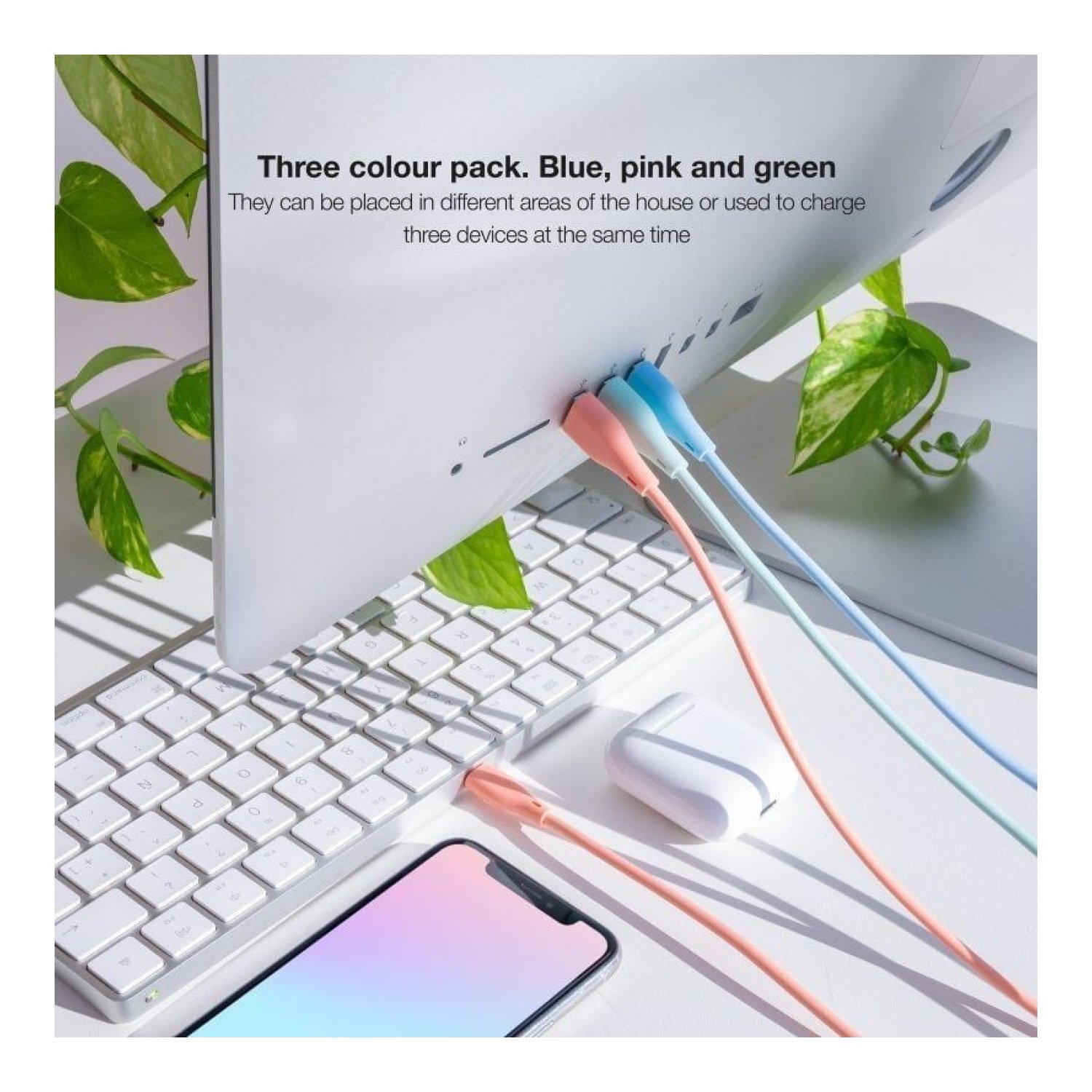 Nanocable · Cable USB 2.0 Lightning · 1m · 3 Unidades (Rosa/Azul/Verde)