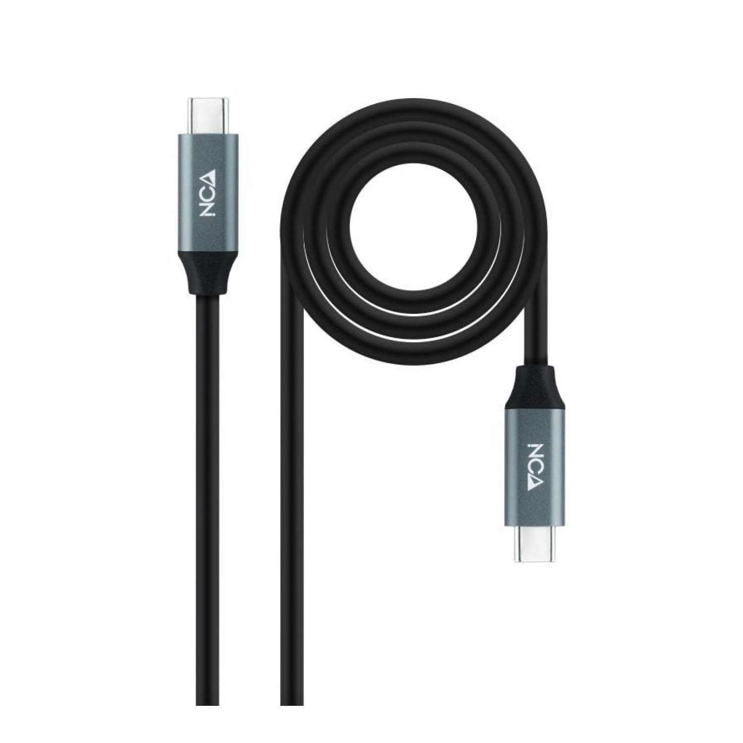 Nanocable USB 3.2 Tipo-C Macho · 2m · 100W · 20Gbps · Gris y Negro