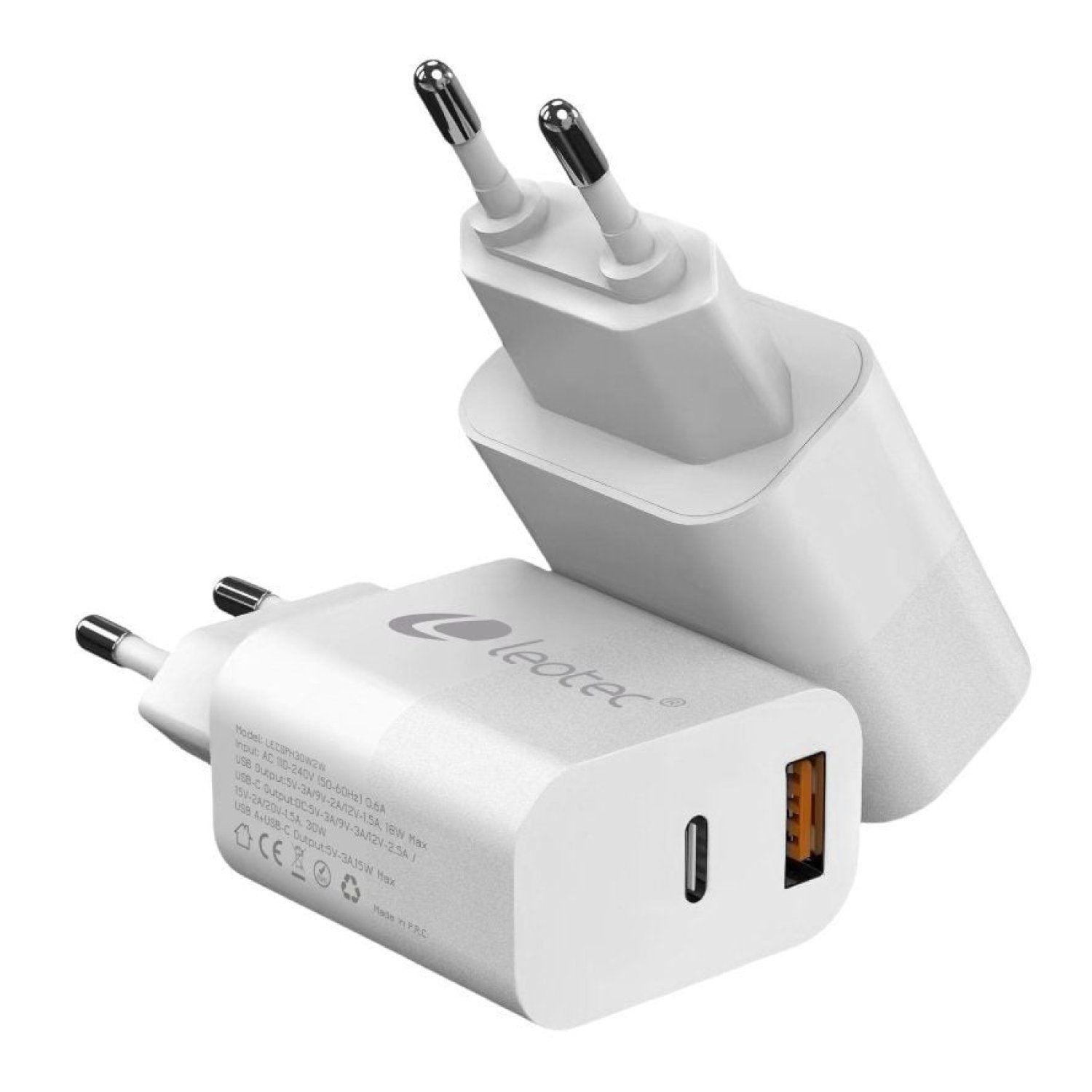 Leotec Cargador de Pared · 20W · 1 USB-C · 1 USB