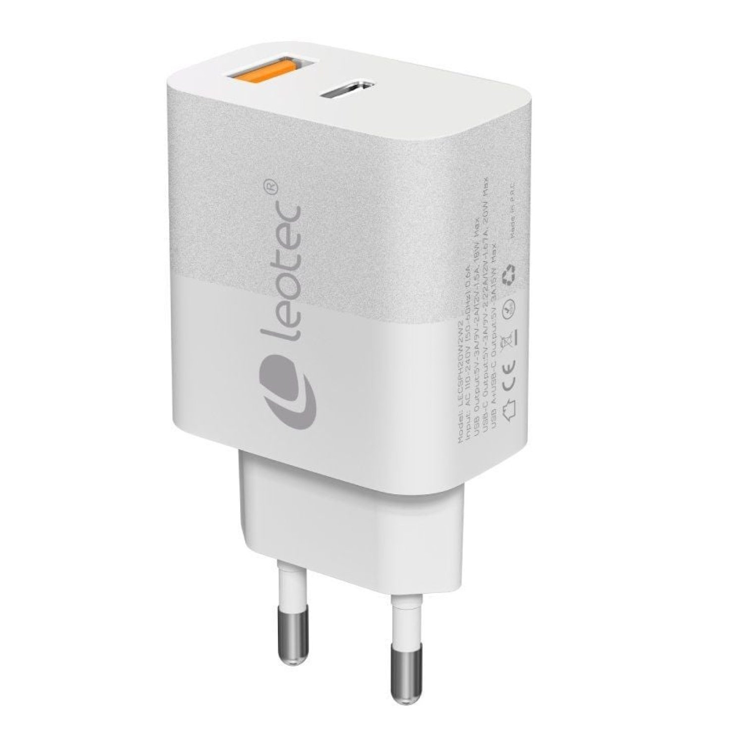 Leotec Cargador de Pared · 20W · 1 USB-C · 1 USB