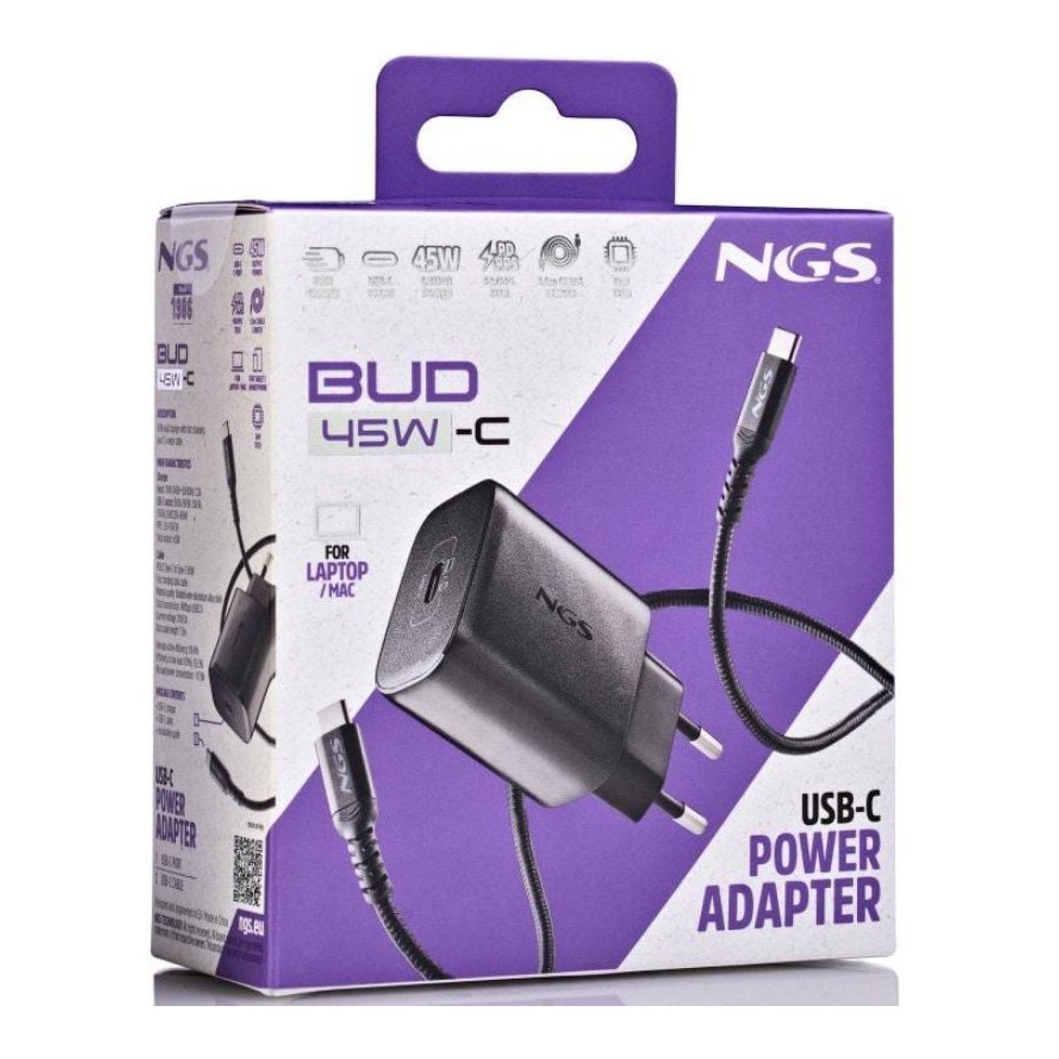 NGS Bud · Cargador GaN 45W · 1x USB-C